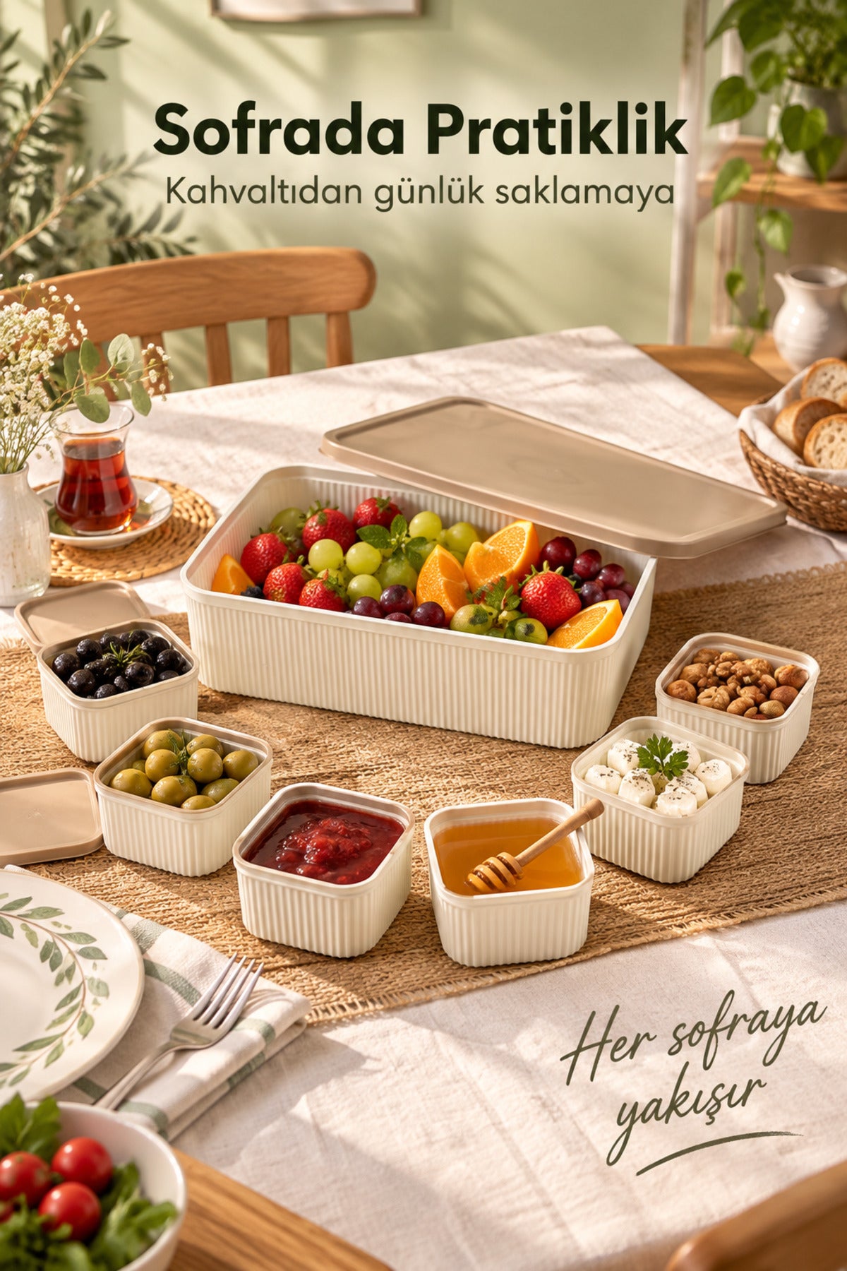 7'li Saklama Kabı Seti 6x325 ml Kare 1x5500 ml Dikdörtgen Saklama Kabı Seti Mutfak ve Buzdolabı Düzenleyici