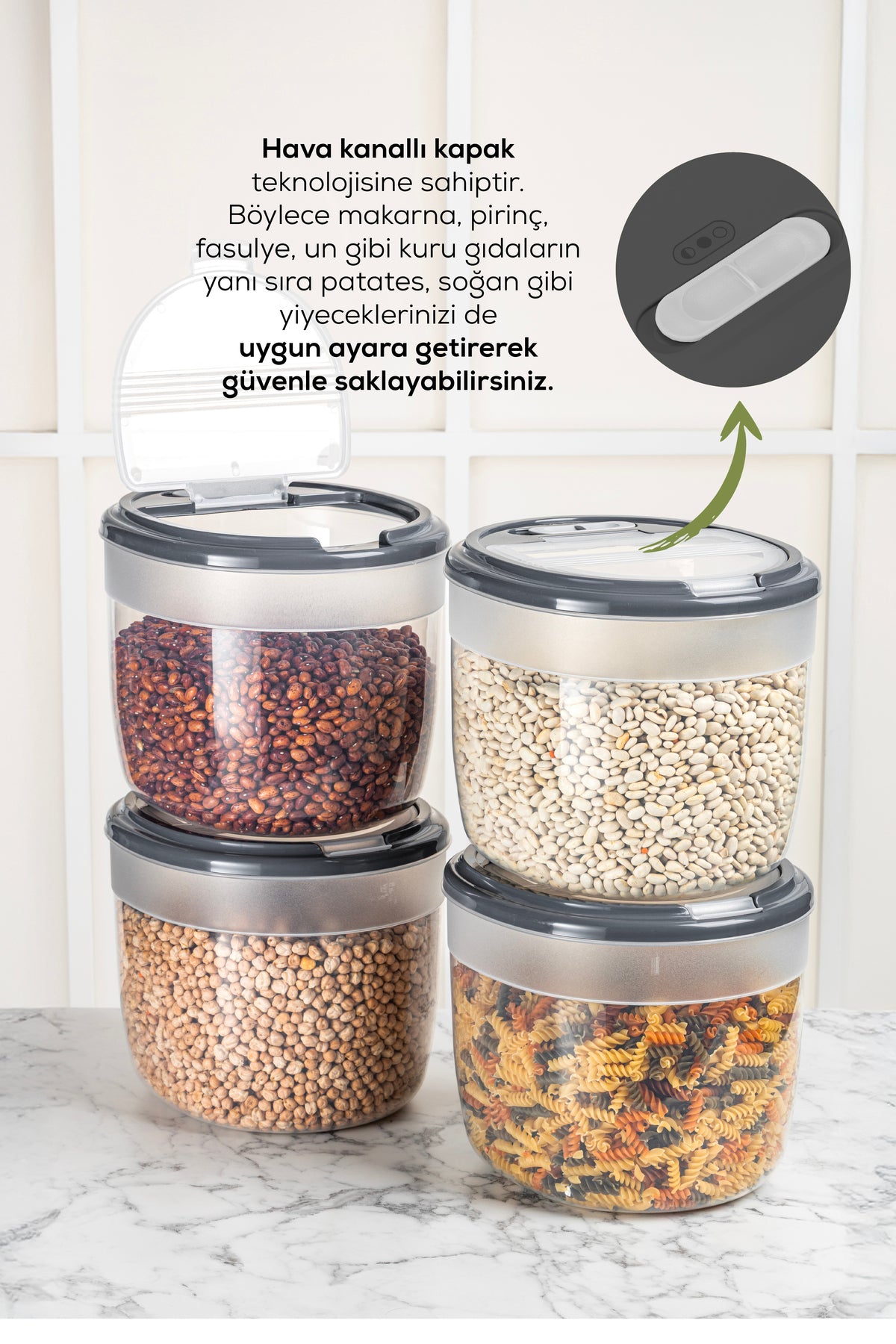 4'lü 8 Litre Büyük Boy Plastik Saklama Kabı – Koyu Gri Kapaklı