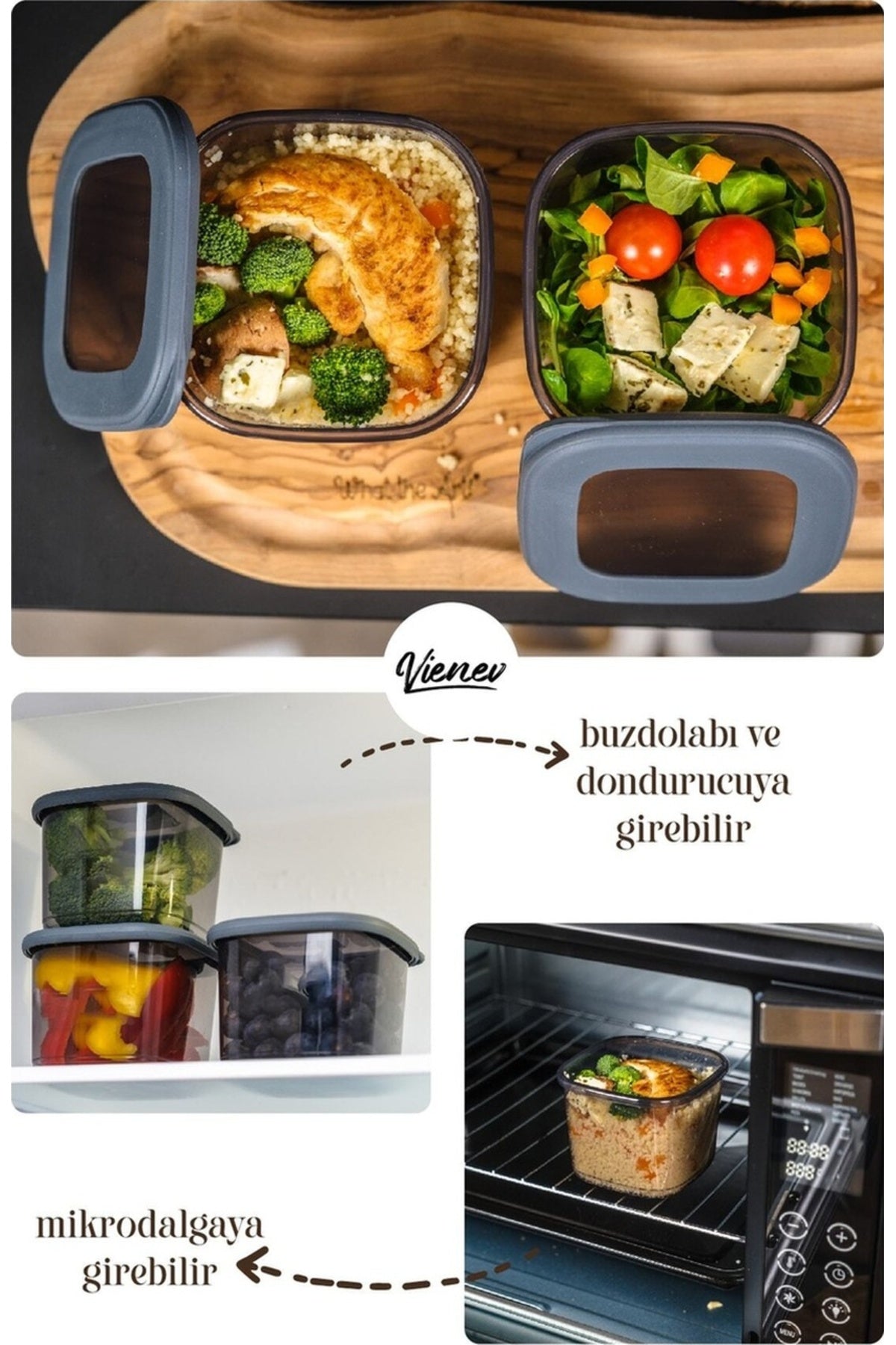 Renkli Etiketli 12li Foly Kare Erzak Saklama Kabı 9x(0,55 Litre) 3x(1,75 Litre) Antrasit