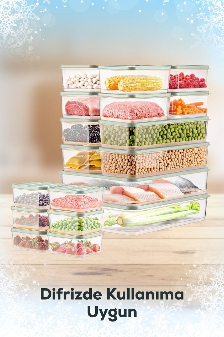 20'li Buzdolabı Düzenleyici Organizer Mikrodalgaya Uygun Difriz Saklama Kabı Mint
