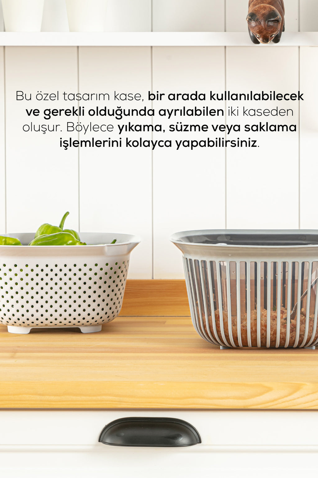 4 Litre Kare Kase Ayrı Süzgeçli Antrasit-Füme