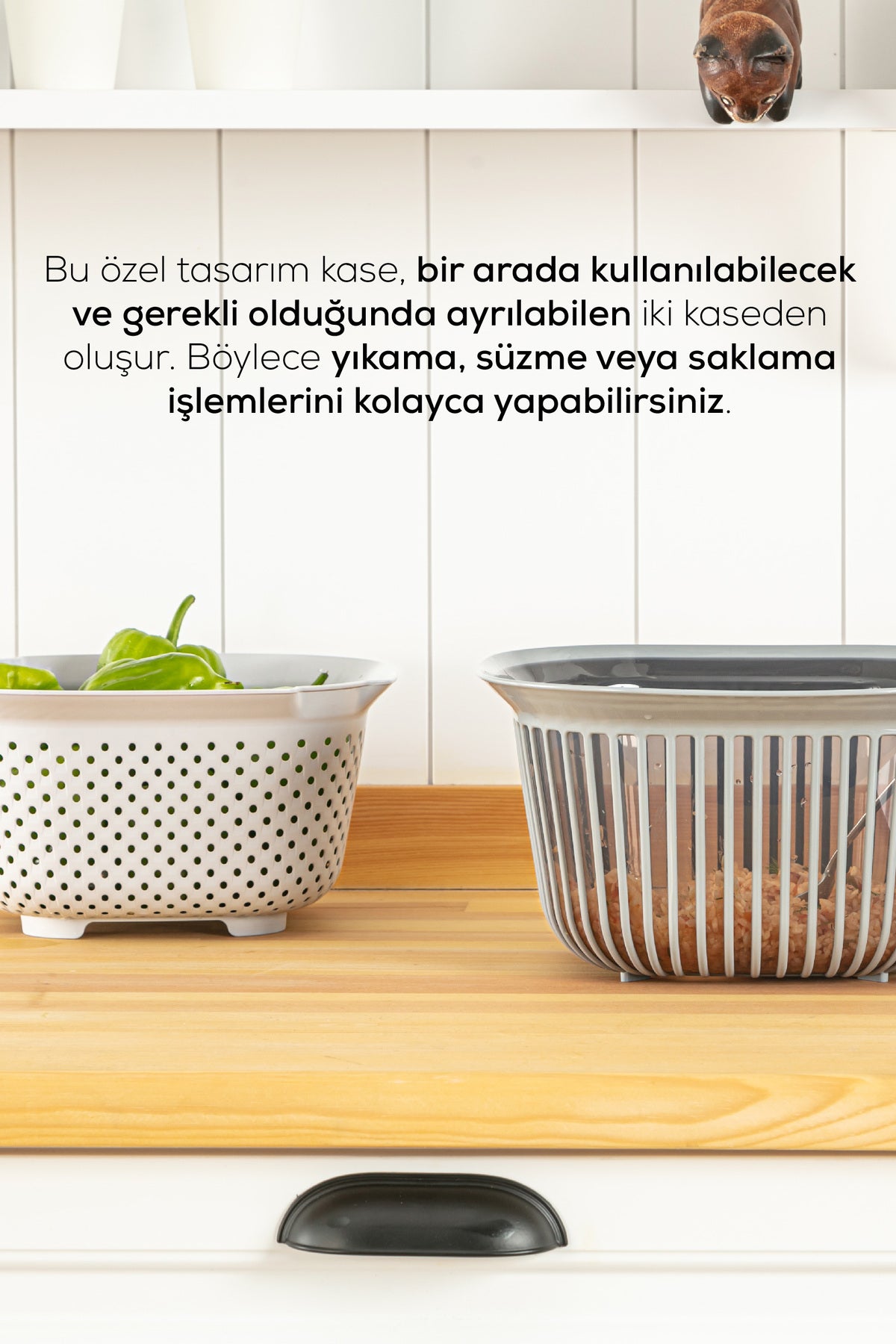 4 Litre Kare Kase Ayrı Süzgeçli Antrasit-Füme