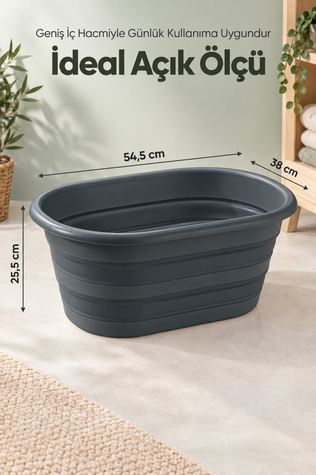25 Litre Antrasit Katlanabilir Çamaşır Sepeti 54,5x38 cm Geniş Hacimli Pratik Ev Tipi Sepet