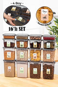 Renkli Etiketli 16lı Peggy Dikdörtgen Saklama Kabı Seti 4x(1500-1150-800-400 Ml) Antrasit