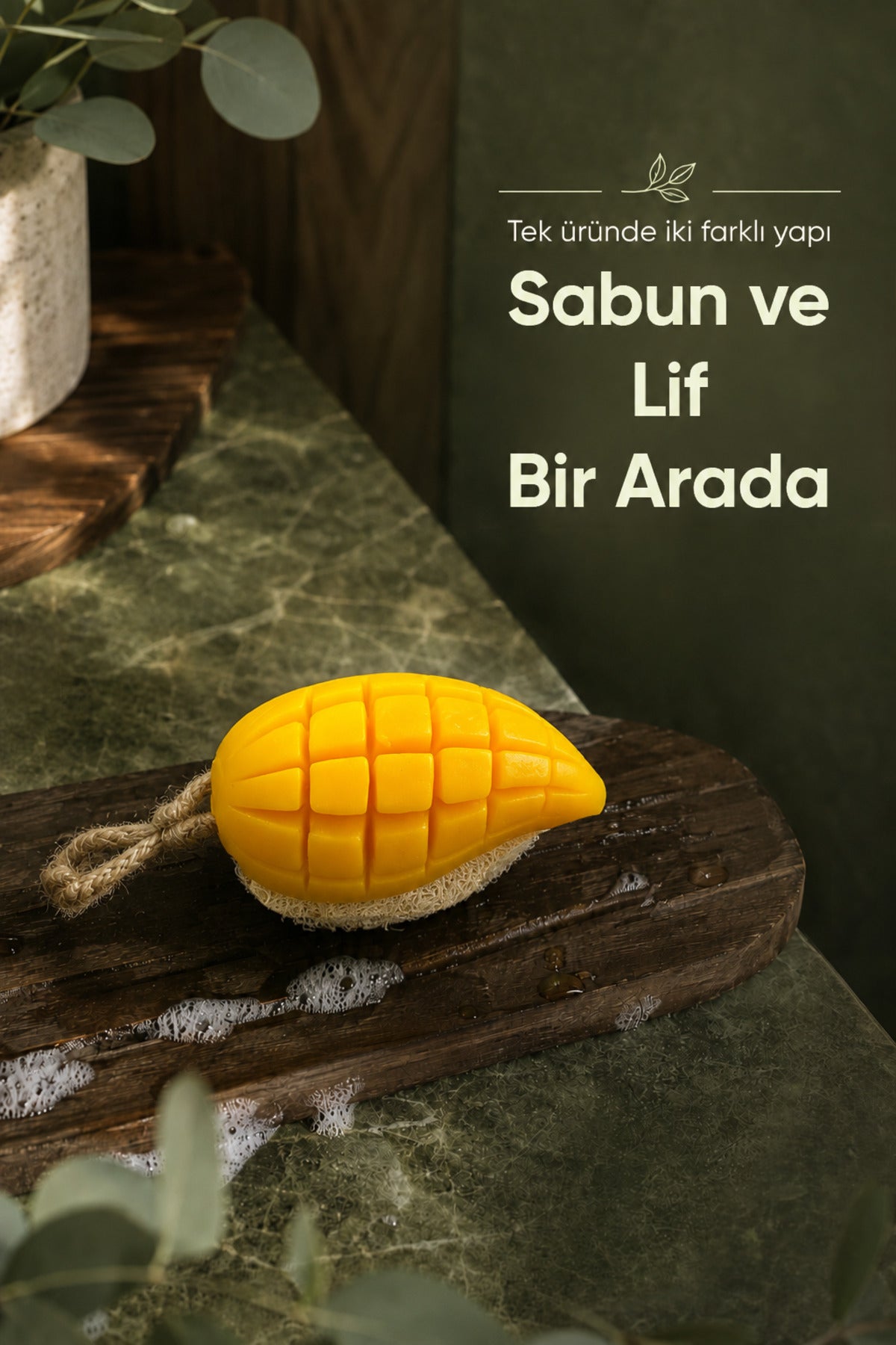 Mango Şekilli Lifli Katı Sabun 11,5x7x4,2 cm Peeling Etkili Asılabilir Dekoratif Banyo El Sabunu