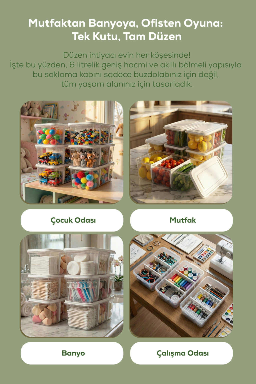 6'lı Düzenleyici Saklama Kutusu Beyaz - Mutfak, Banyo ve Makyaj Düzenleyici Organizer