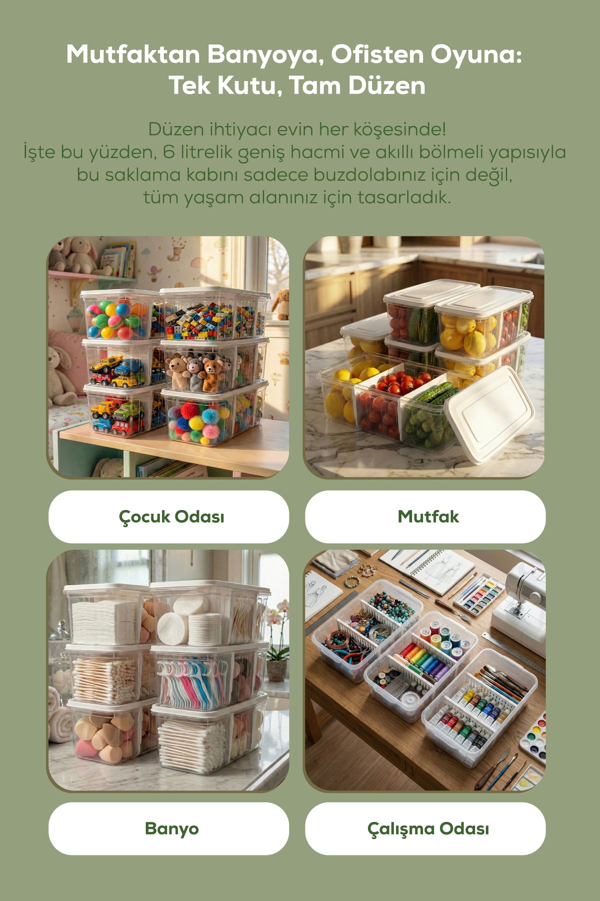 6'lı Düzenleyici Saklama Kutusu Beyaz - Mutfak, Banyo ve Makyaj Düzenleyici Organizer