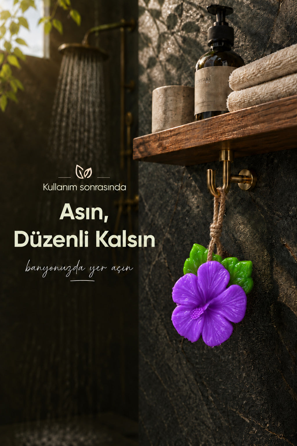 Mor Çin Gülü Şekilli Katı Sabun 10x10 cm Asılabilir Dekoratif Banyo El Sabunu