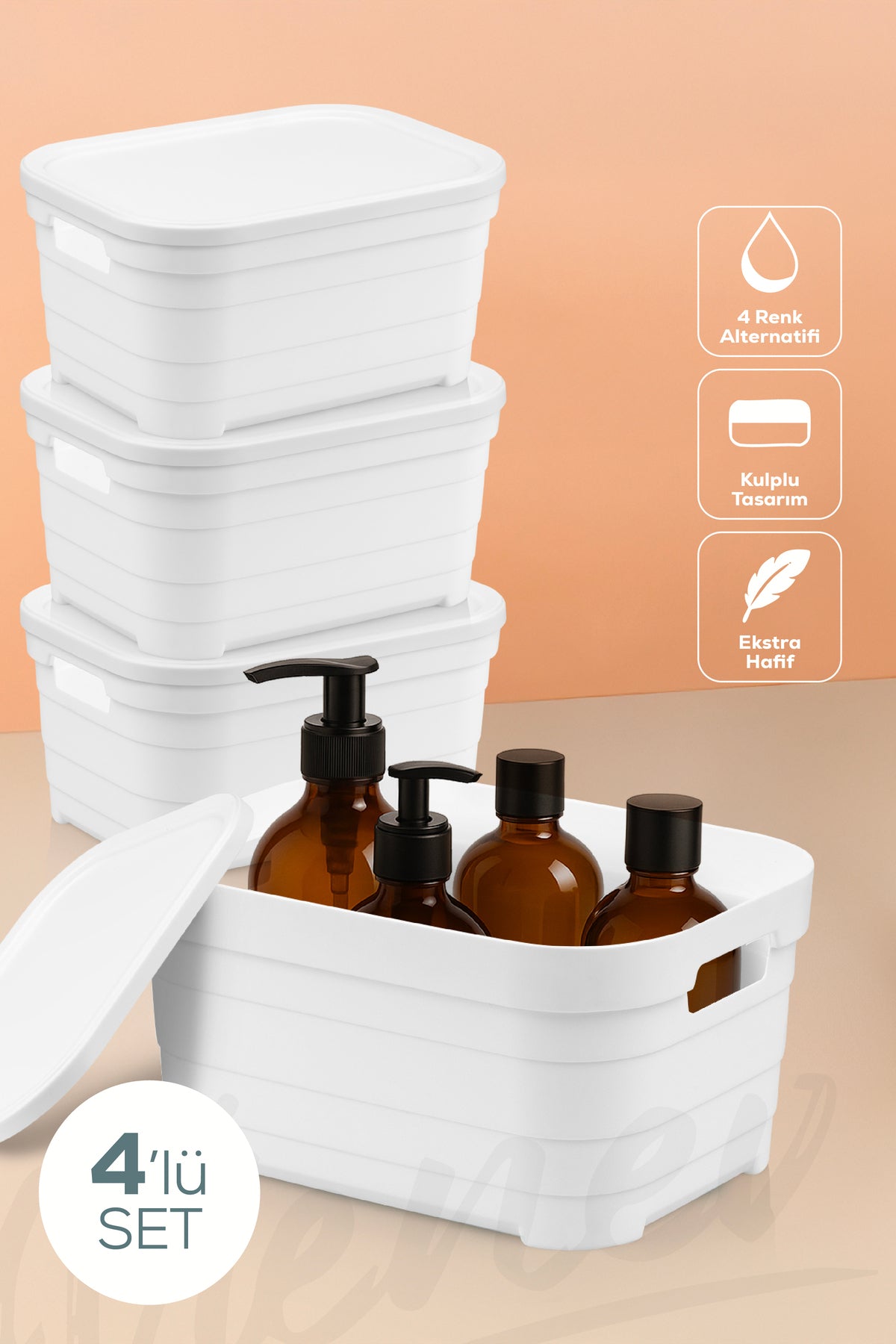 4'lü Kapaklı 3,8 Litre Saklama Kutusu Beyaz