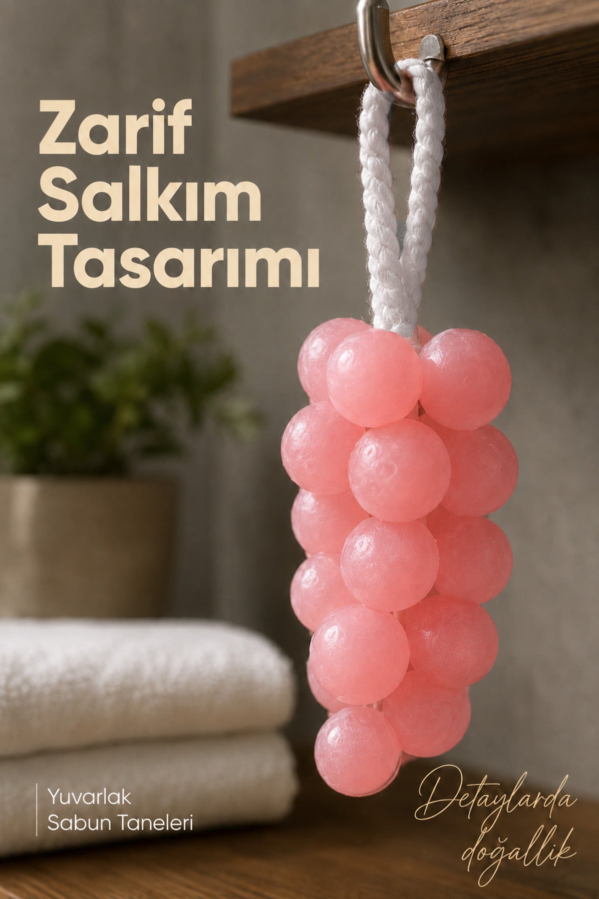 Pembe Salkım Üzüm Şekilli Katı Sabun 7x22 cm Asılabilir Dekoratif Banyo El Sabunu