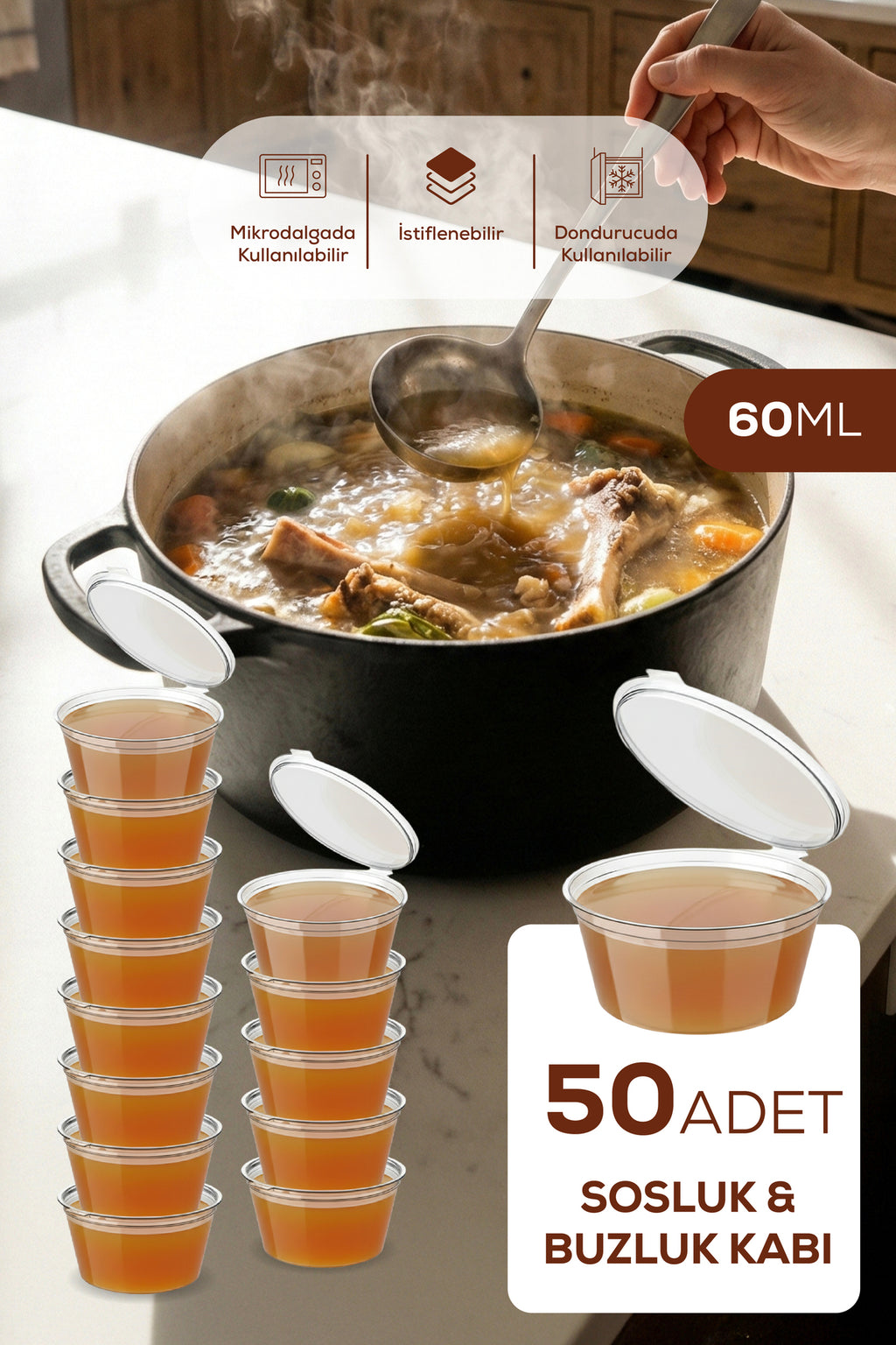 50’li Dondurucuya Uygun Saklama Kabı – 60 ml İlik, Tavuk Suyu, Sos, Bebek Maması Saklama Kabı