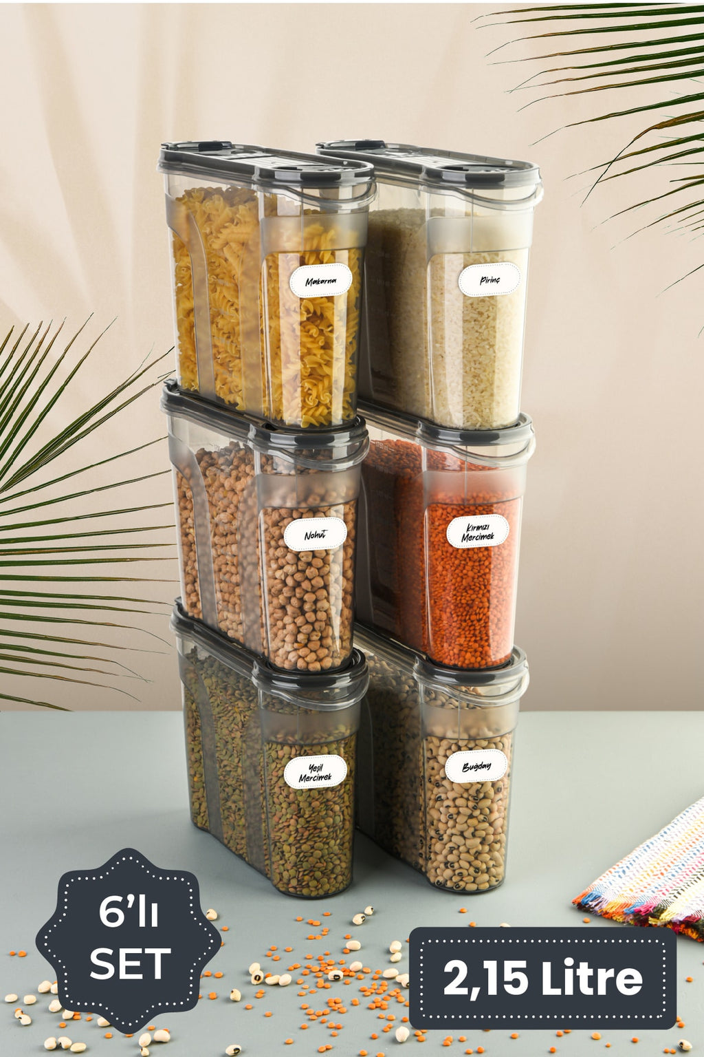 Etiketli 6lı Erzak Kabı Set 2150 ml Antrasit