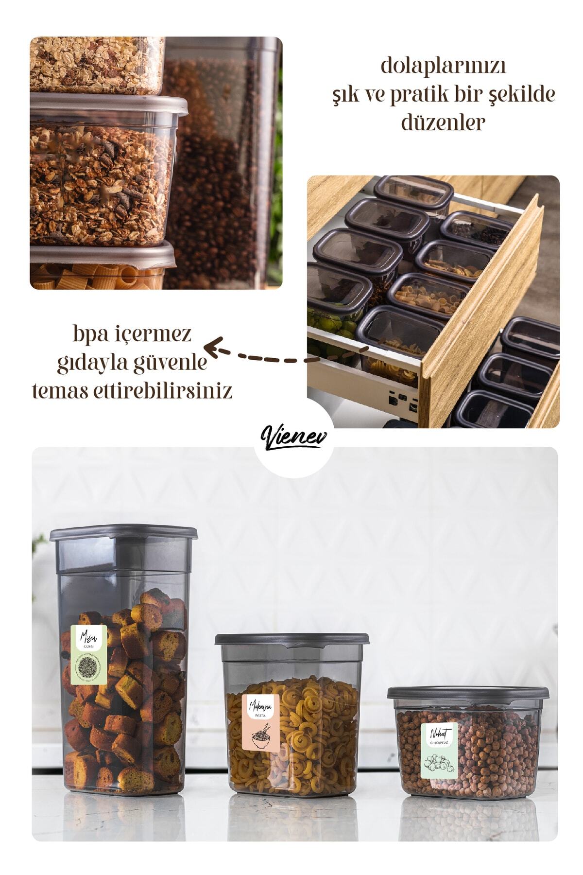 Renkli Etiketli 18li Set Peggy Dikdörtgen Saklama Kabı 6x(1,3-2-3,2 Litre) Antrasit