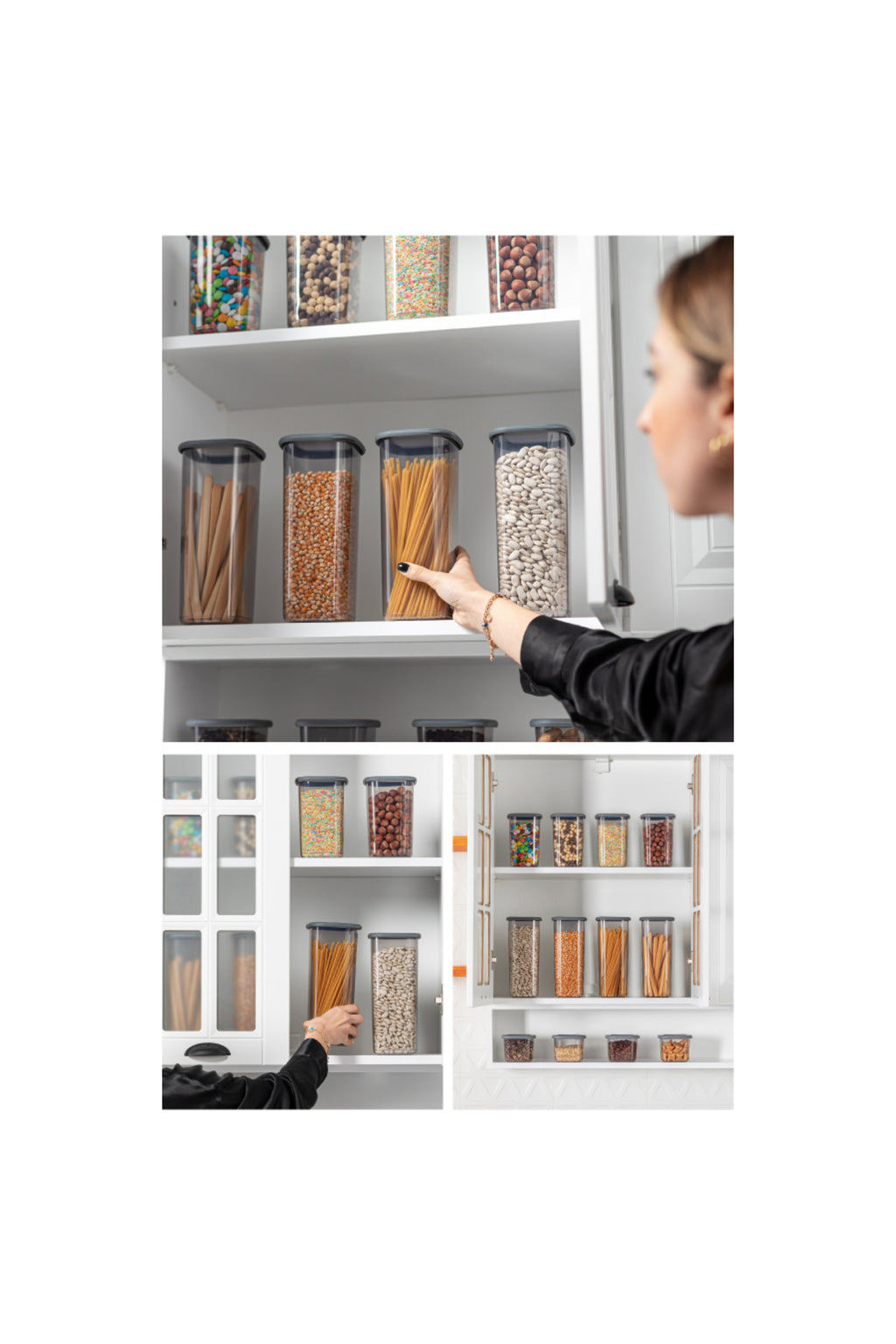 Foly Etiketli Kare Erzak Saklama Kabı 24'lü Set 8x(0,55 LİTRE, 1,2 LİTRE, 1,75 LİTRE) Beyaz