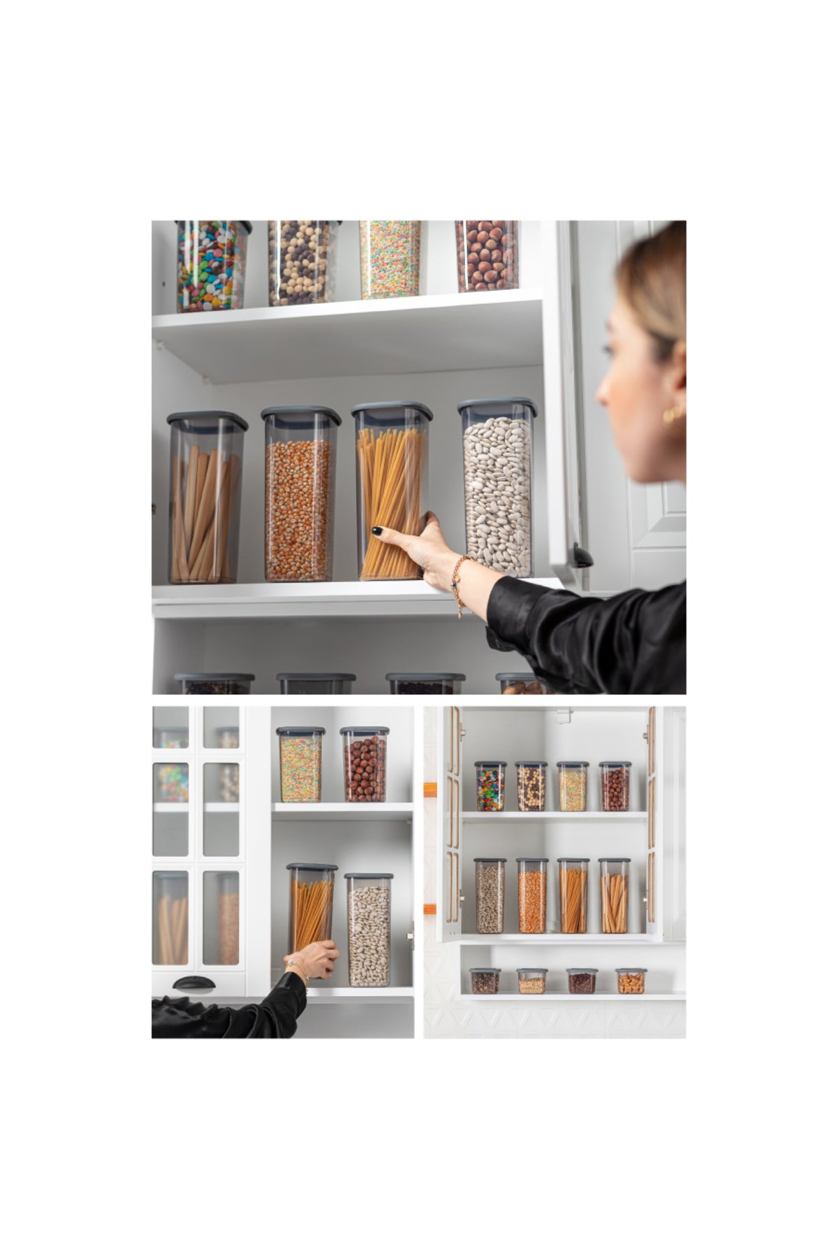 Foly Etiketli Kare Erzak Saklama Kabı 24'lü Set 8x(0,55 LİTRE, 1,2 LİTRE, 1,75 LİTRE) Beyaz