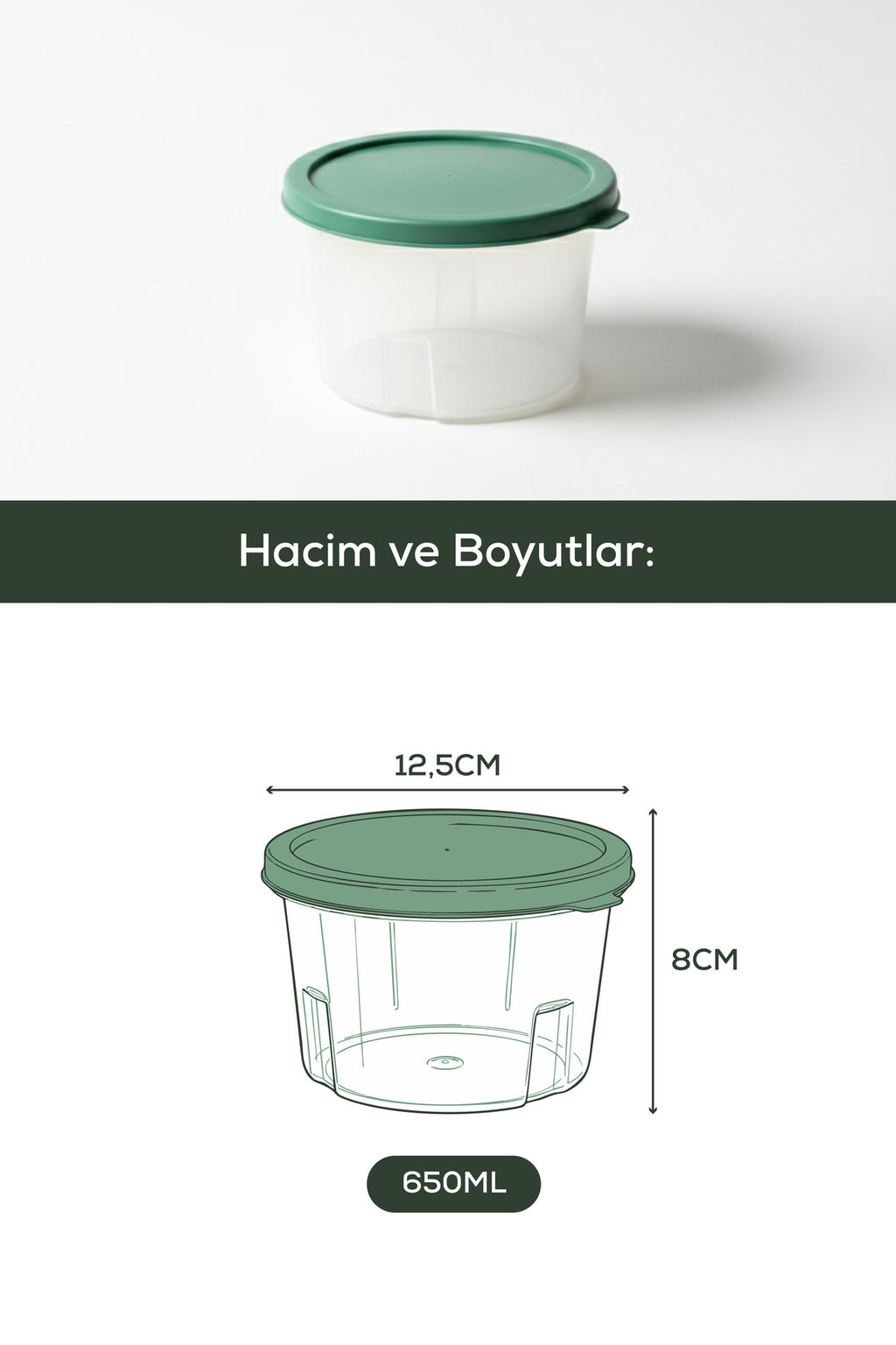 6 Adet 650 ml Yuvarlak Çok Amaçlı Saklama Kabı Seti Yeşil