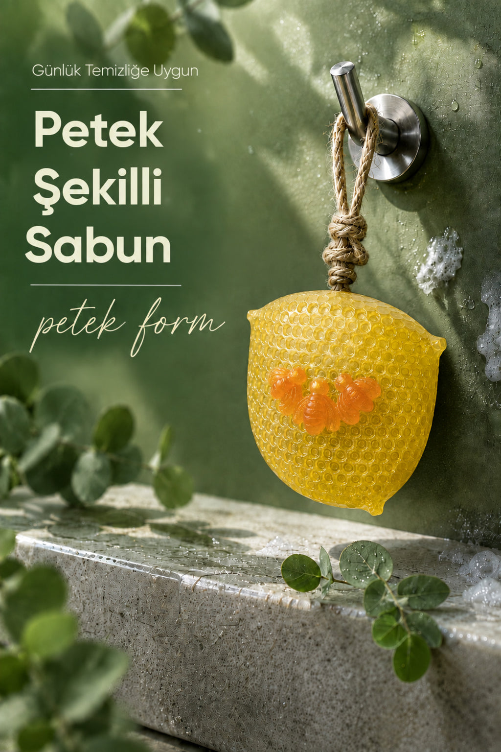 Sarı Petek Şekilli Katı Sabun 9,5x10,5x3,4 cm Asılabilir Dekoratif Banyo El Sabunu