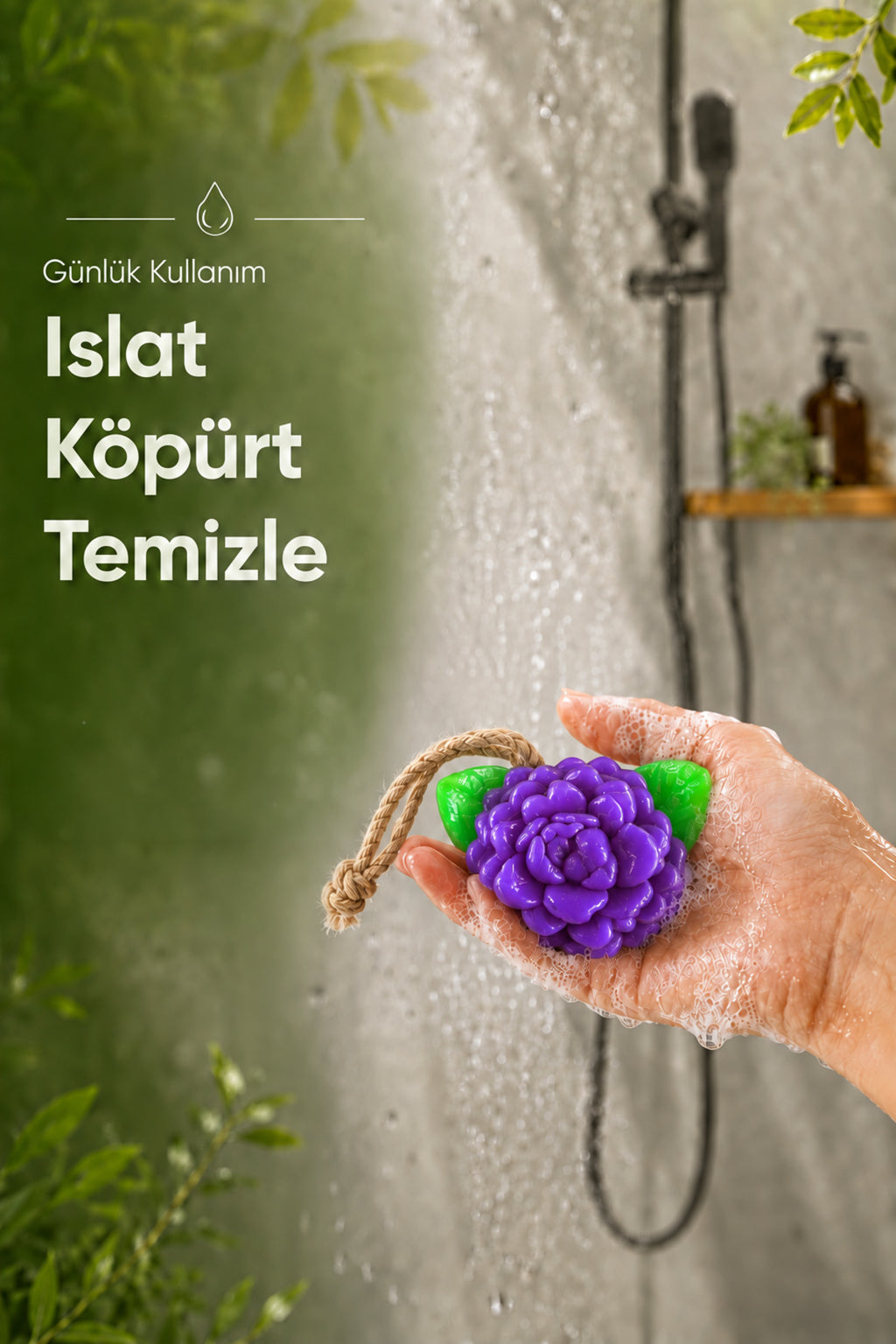 Mor Yasemin Şekilli Katı Sabun 10,5x9,5 cm Asılabilir Dekoratif Banyo El Sabun