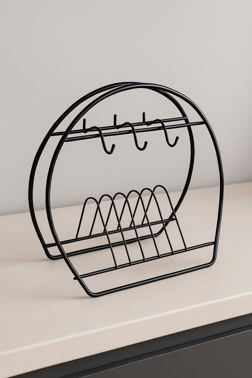 Metal Fincanlık ve Tabaklık Siyah – 6'lı Kupa Standı | Mutfak Düzenleyici Organizer
