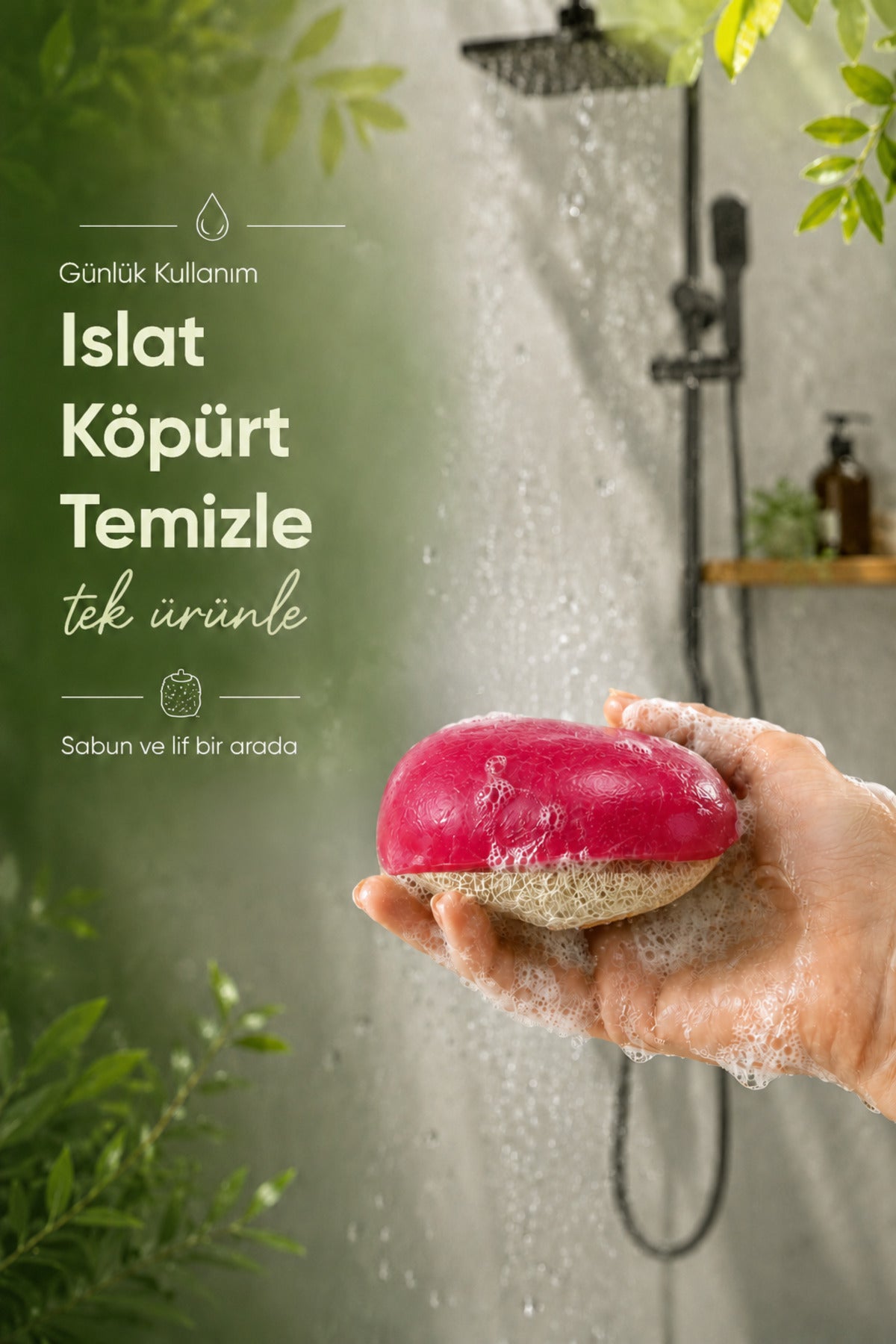 Kırmızı Elma Şekilli Lifli Katı Sabun 8,5x7x4,8 cm Peeling Etkili Asılabilir Dekoratif Banyo El Sabunu