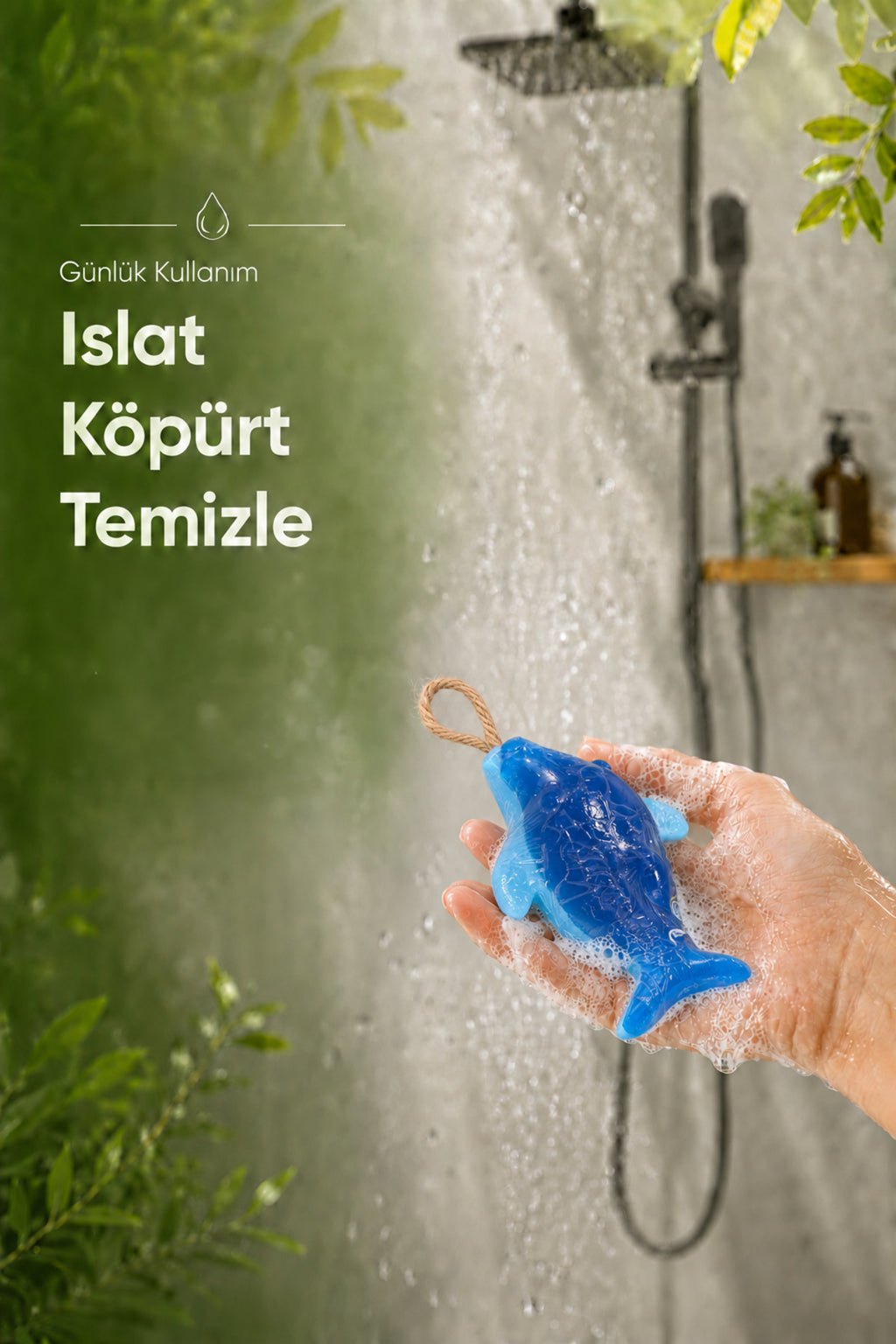 Mavi Yunus Balığı Şekilli Katı Sabun 13x7 cm Asılabilir Dekoratif Banyo El Sabunu