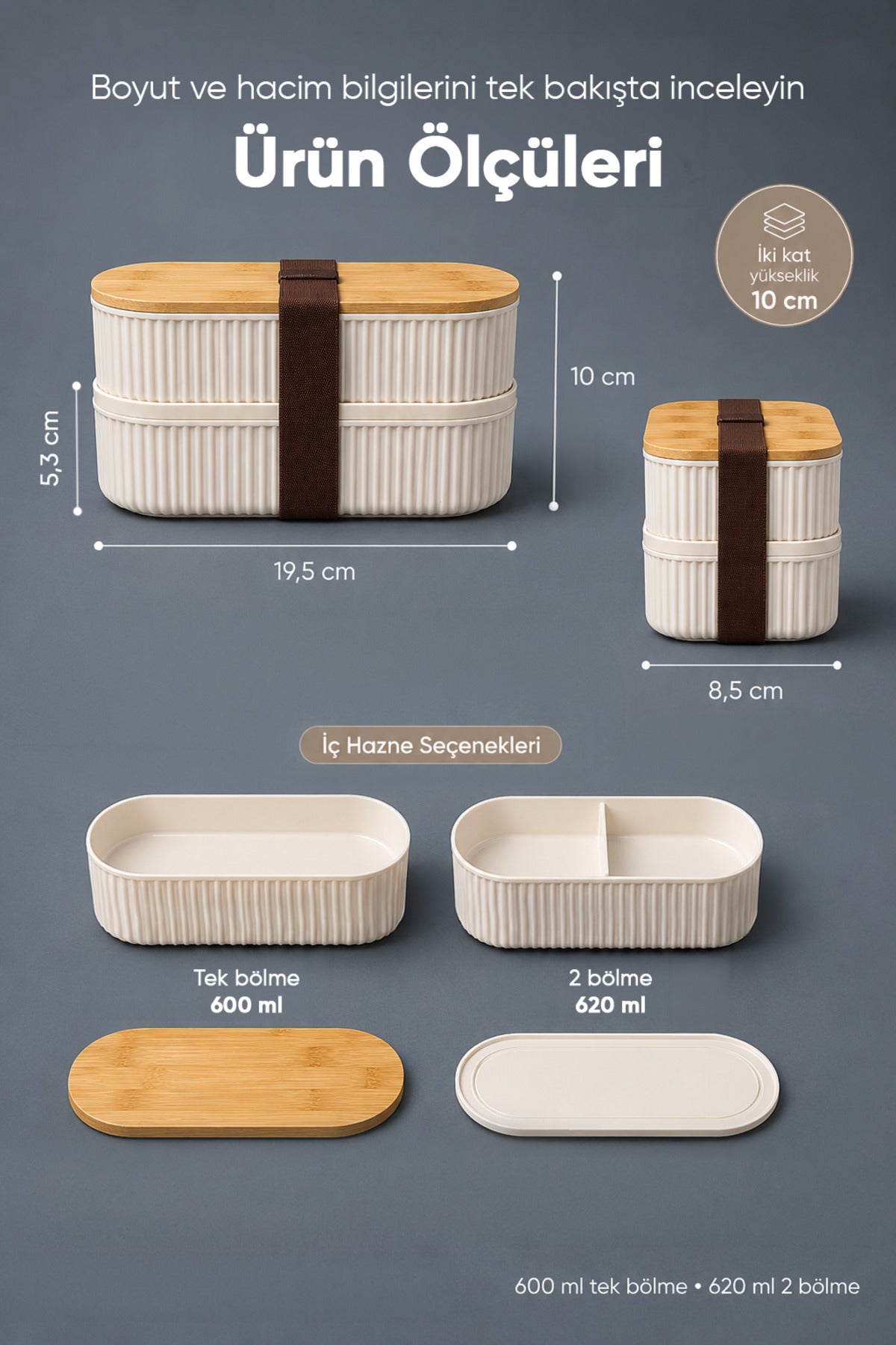2'li Oval Fitilli Desenli Bantlı Saklama Kabı (600-620 ml) Bambu Kapaklı Taşınabilir Beslenme Seti