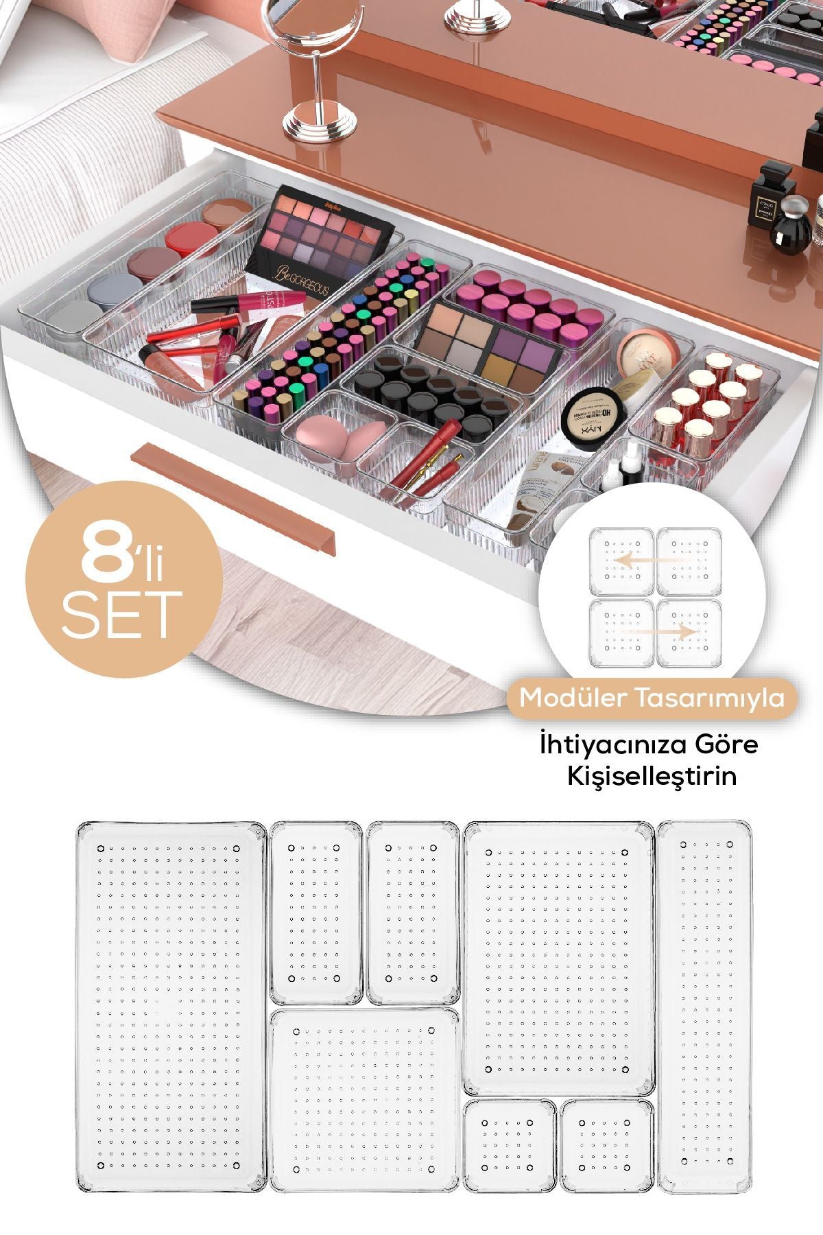 8li Şeffaf Çekmece Içi Organizer 1x(B.DKDRTGN,B.KARE,D.DKDRTGN,O.DKDRTGN)2x(K.DKDRTGN,K.KARE)