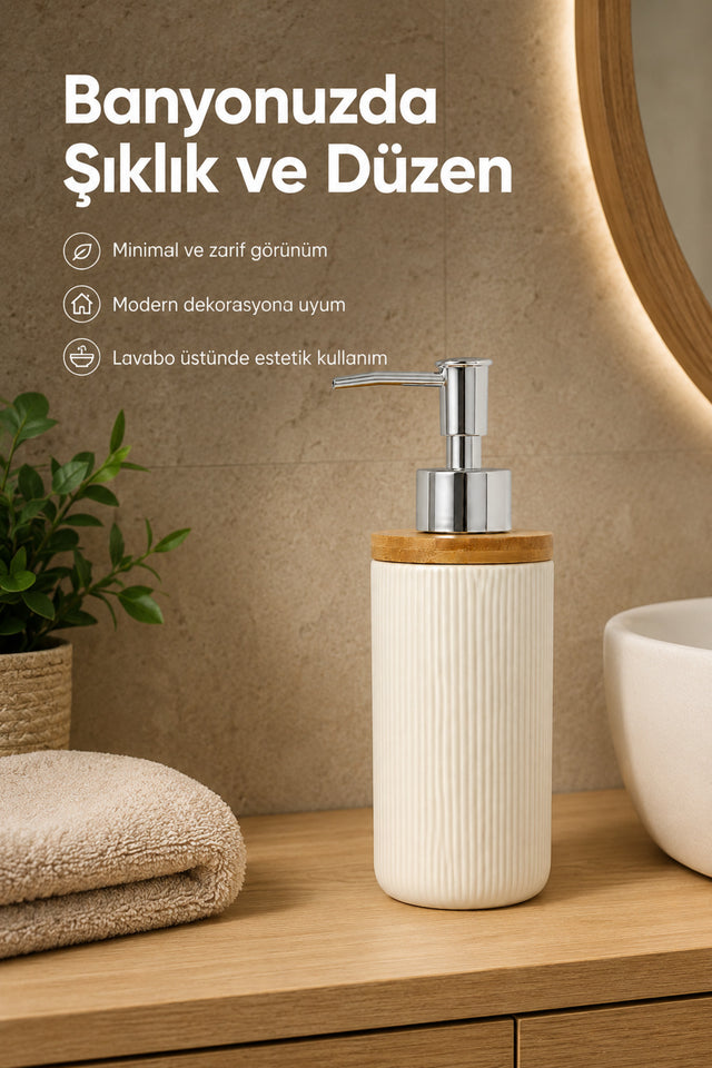Çizgili Porselen Sıvı Sabunluk 350 ml
