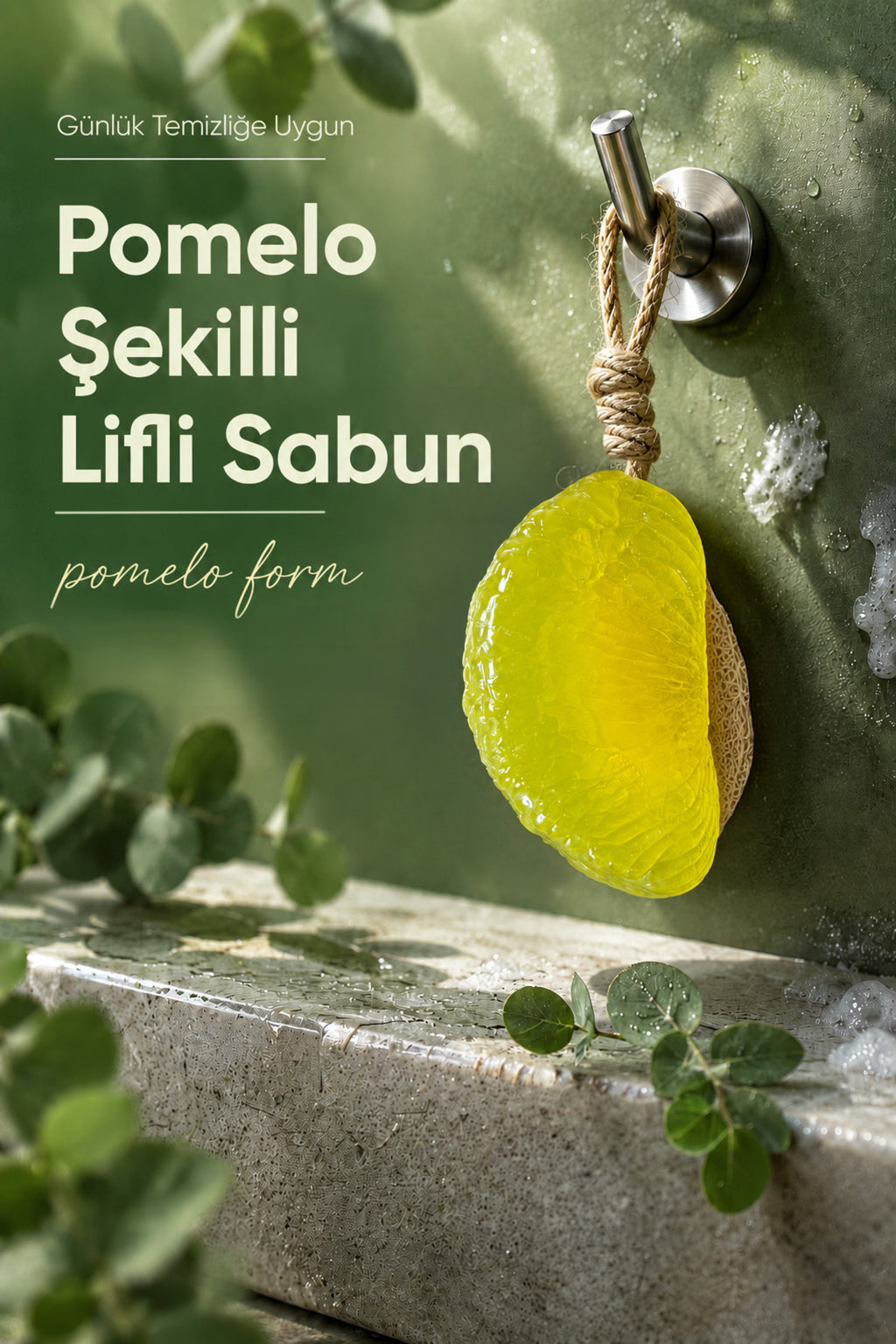 Sarı Pomelo Dilimi Şekilli Lifli Katı Sabun 10x6x4 cm Peeling Etkili Asılabilir Dekoratif Banyo El Sabunu