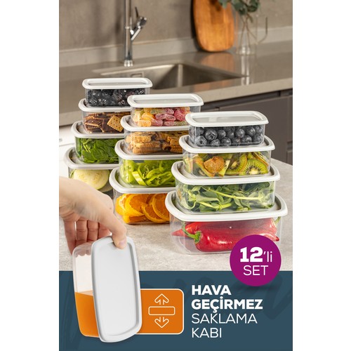 12'li Hava Geçirmez Saklama Kabı Seti Gri 3x(250-500-750-1200 ML)