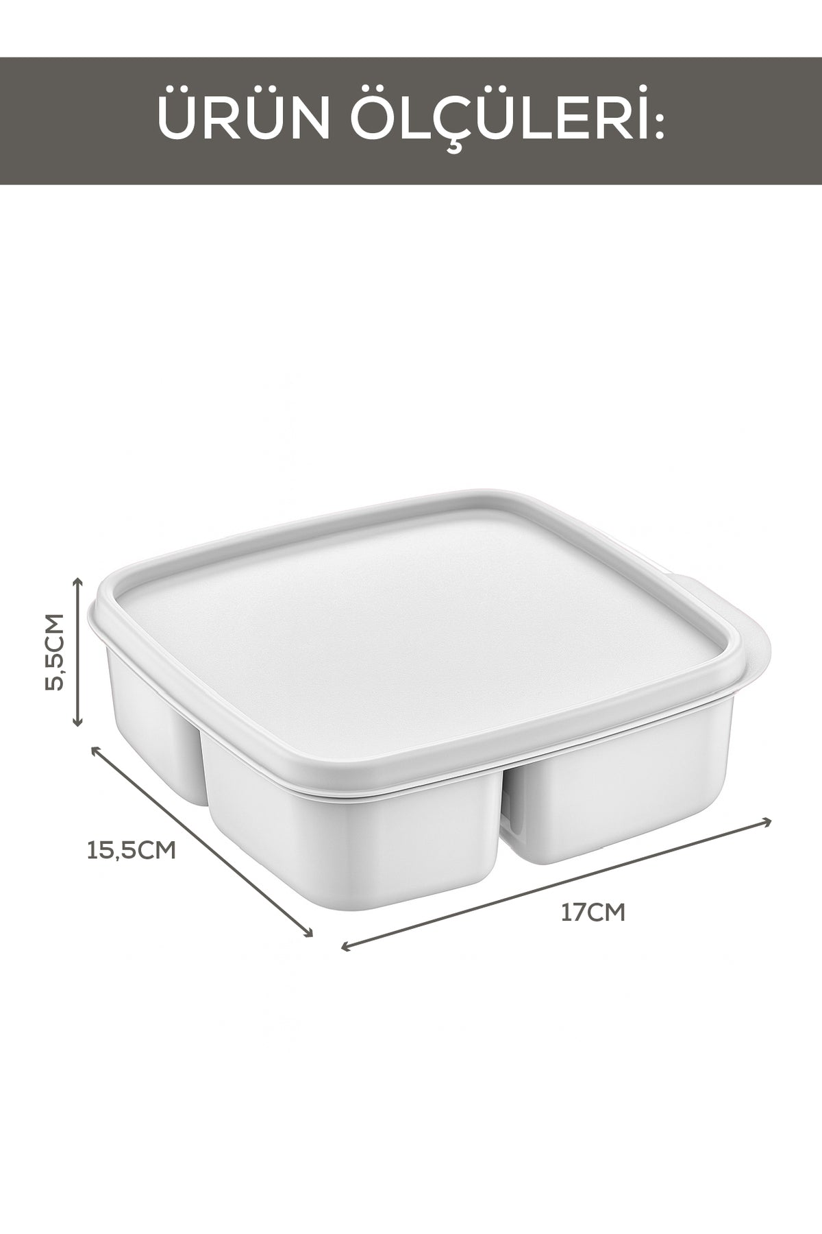 3'lü Set Bölmeli Kare Saklama Kabı Gri