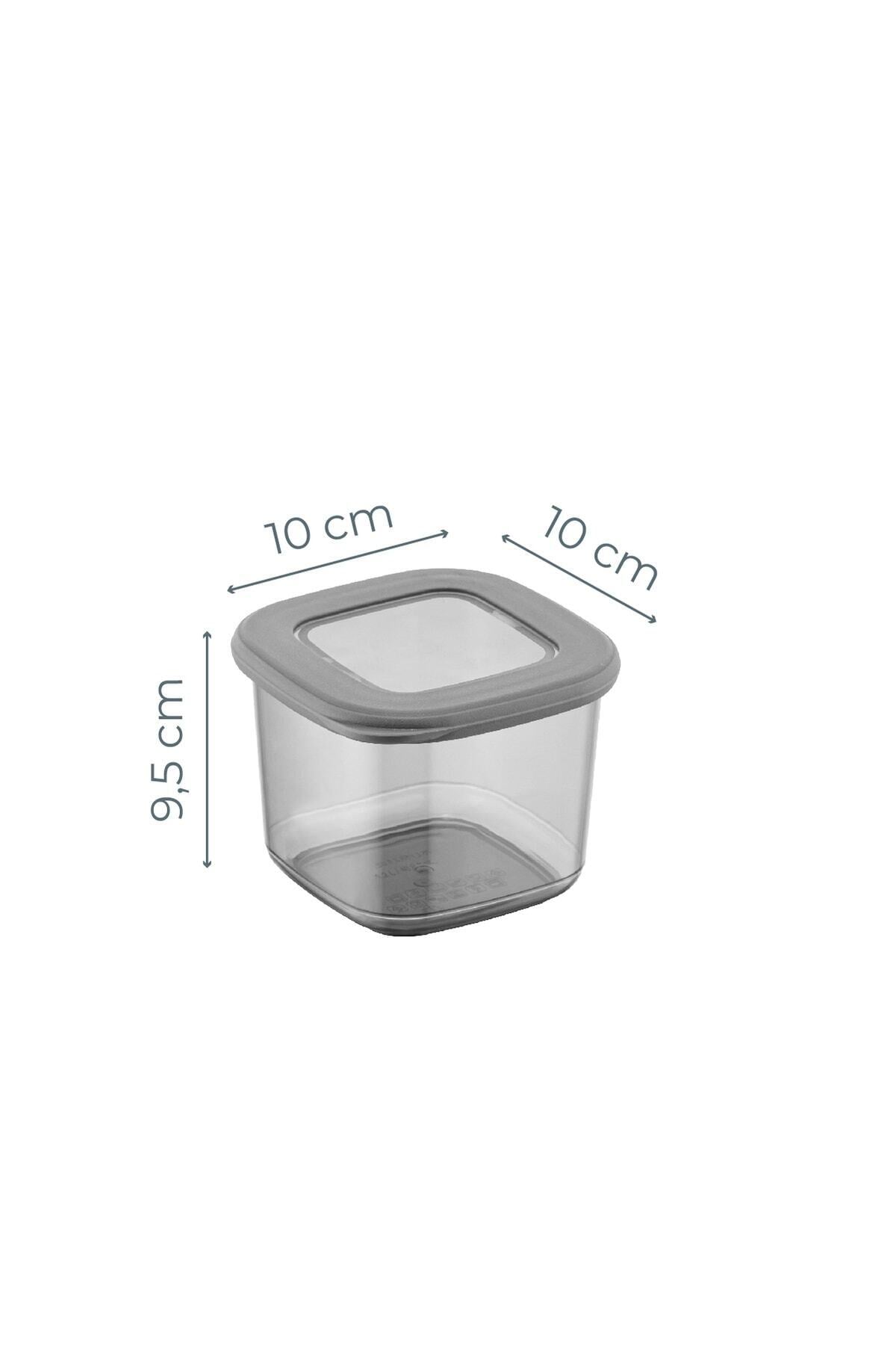 Etiketli Kaşıklı Kare Erzak Saklama Kabı 6'lı Set Küçük Boy 0,55 Litre Antrasit