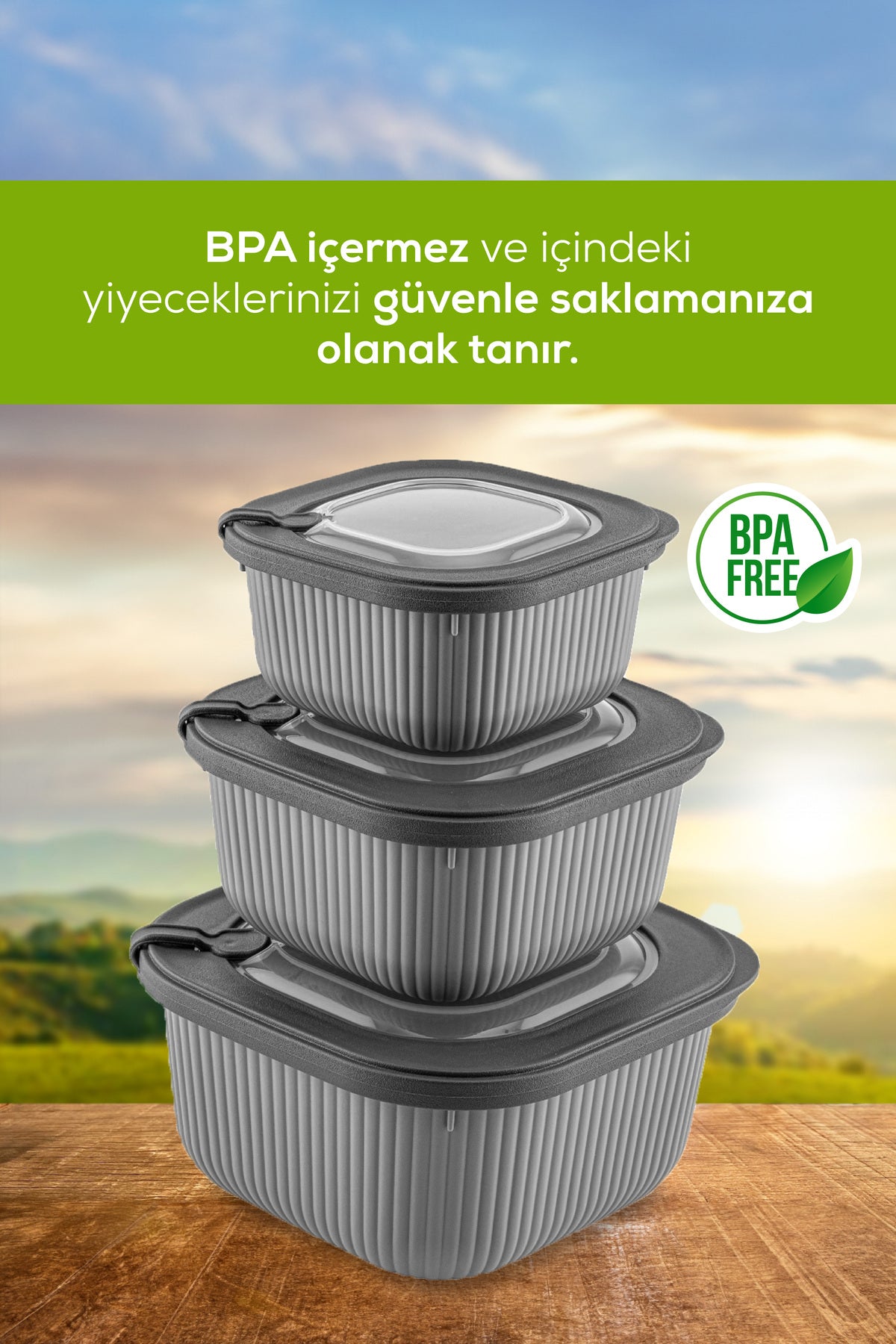 9'lu 3x(600-1100-1800 ML) Mikrodalga Ve Difrize Uygun Vip Kapaklı Özel Saklama Kabı Seti Antrasit
