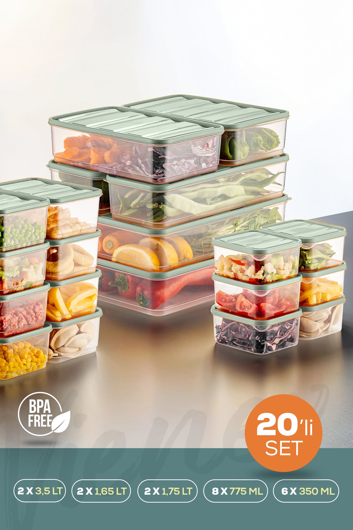 20'li Buzdolabı Düzenleyici Organizer Mikrodalgaya Uygun Difriz Saklama Kabı Mint