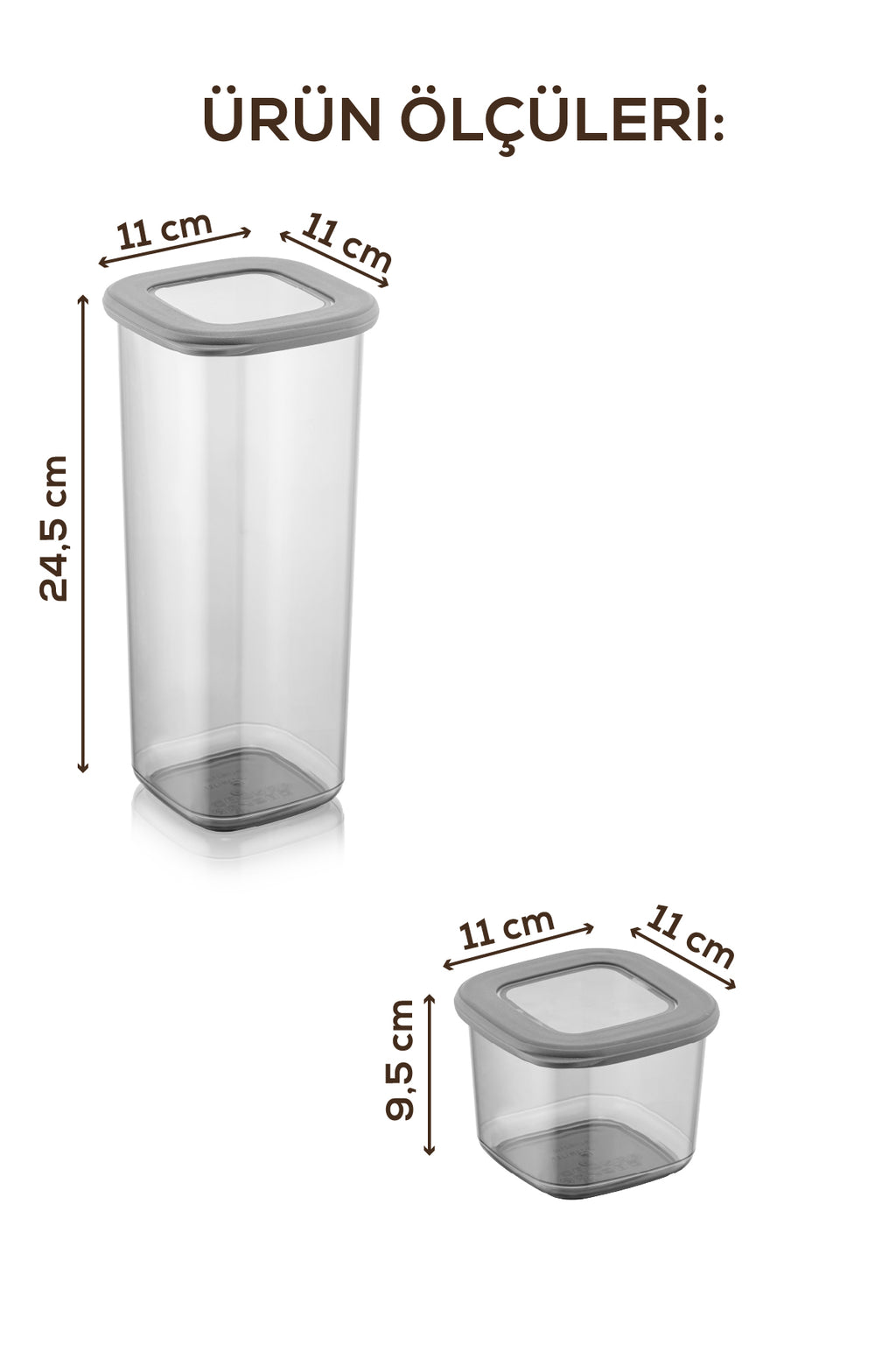 Serigrafi Etiketli 12li Foly Kare Erzak Saklama Kabı 6x(0,55 Litre, 1,75 Litre) Antrasit