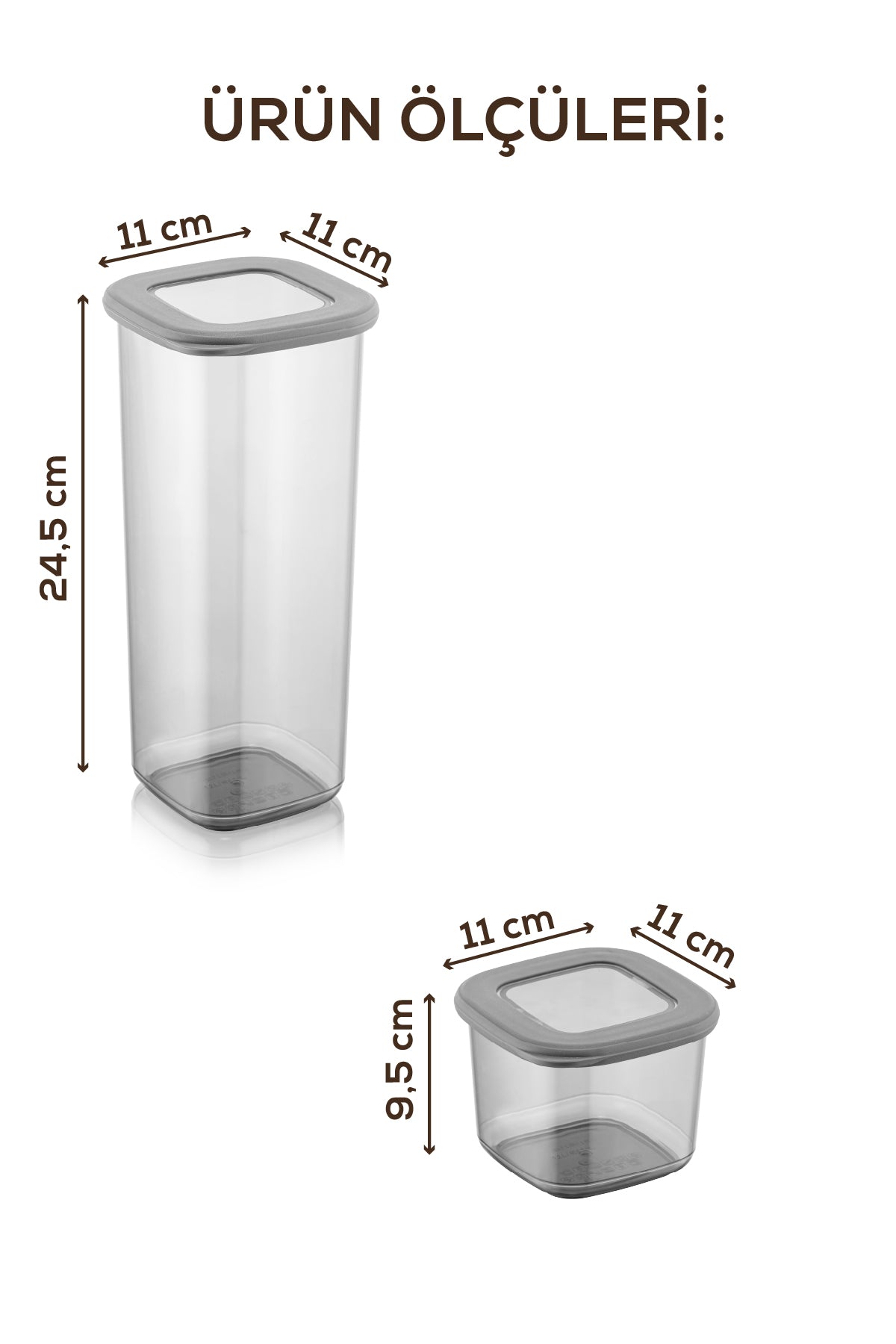 Serigrafi Etiketli 12li Foly Kare Erzak Saklama Kabı 6x(0,55 Litre, 1,75 Litre) Antrasit