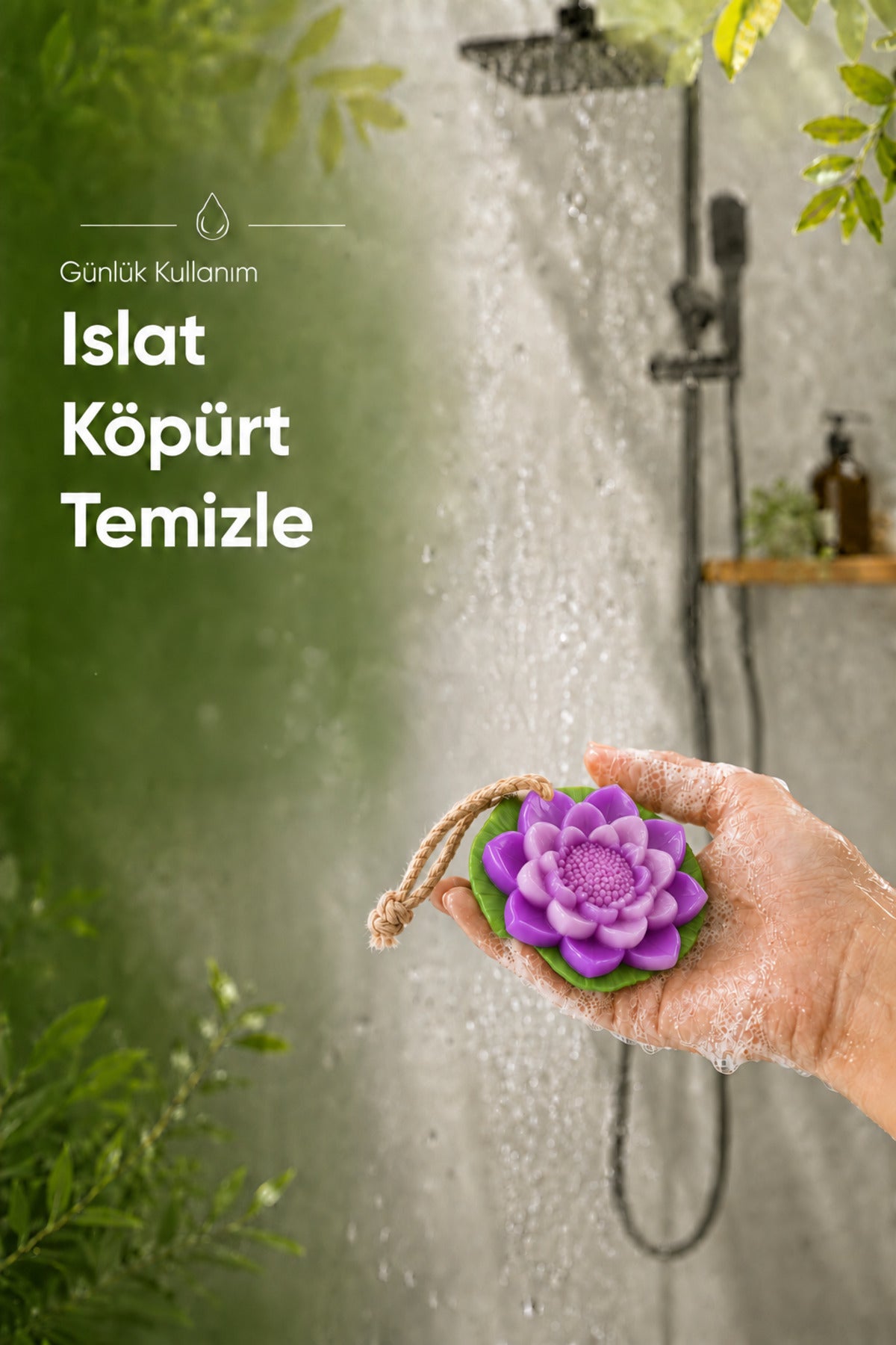 Yapraklı Mor Nilüfer Şekilli Katı Sabun 9,5 x3,5 cm Asılabilir Dekoratif Banyo El Sabun