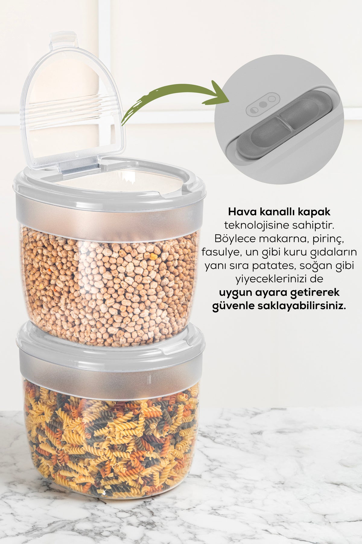 2'li 8 Litre Büyük Boy Plastik Saklama Kabı – Açık Gri Kapaklı