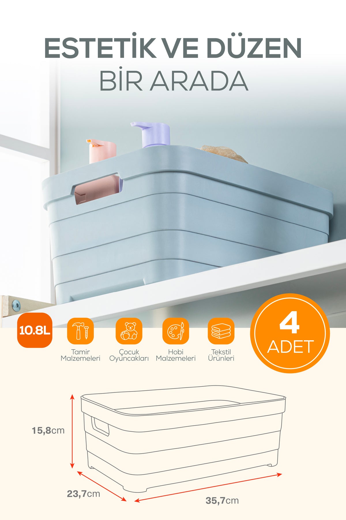 4'lü 10,8 Litre Saklama Kutusu Beyaz