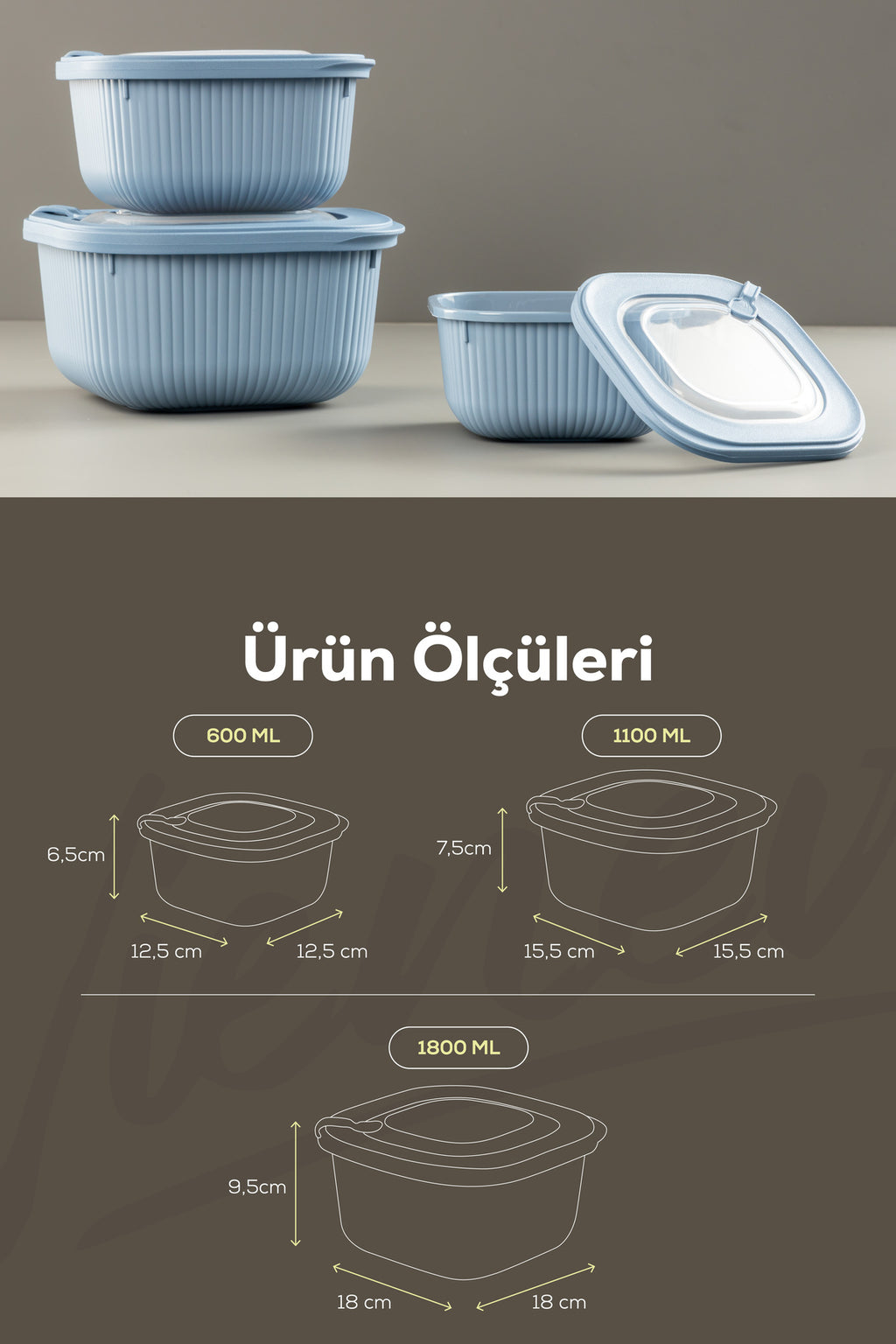 12'li 4x(600-1100-1800 ML) Mikrodalga Ve Difrize Uygun Vip Kapaklı Özel Saklama Kabı Seti Mavi