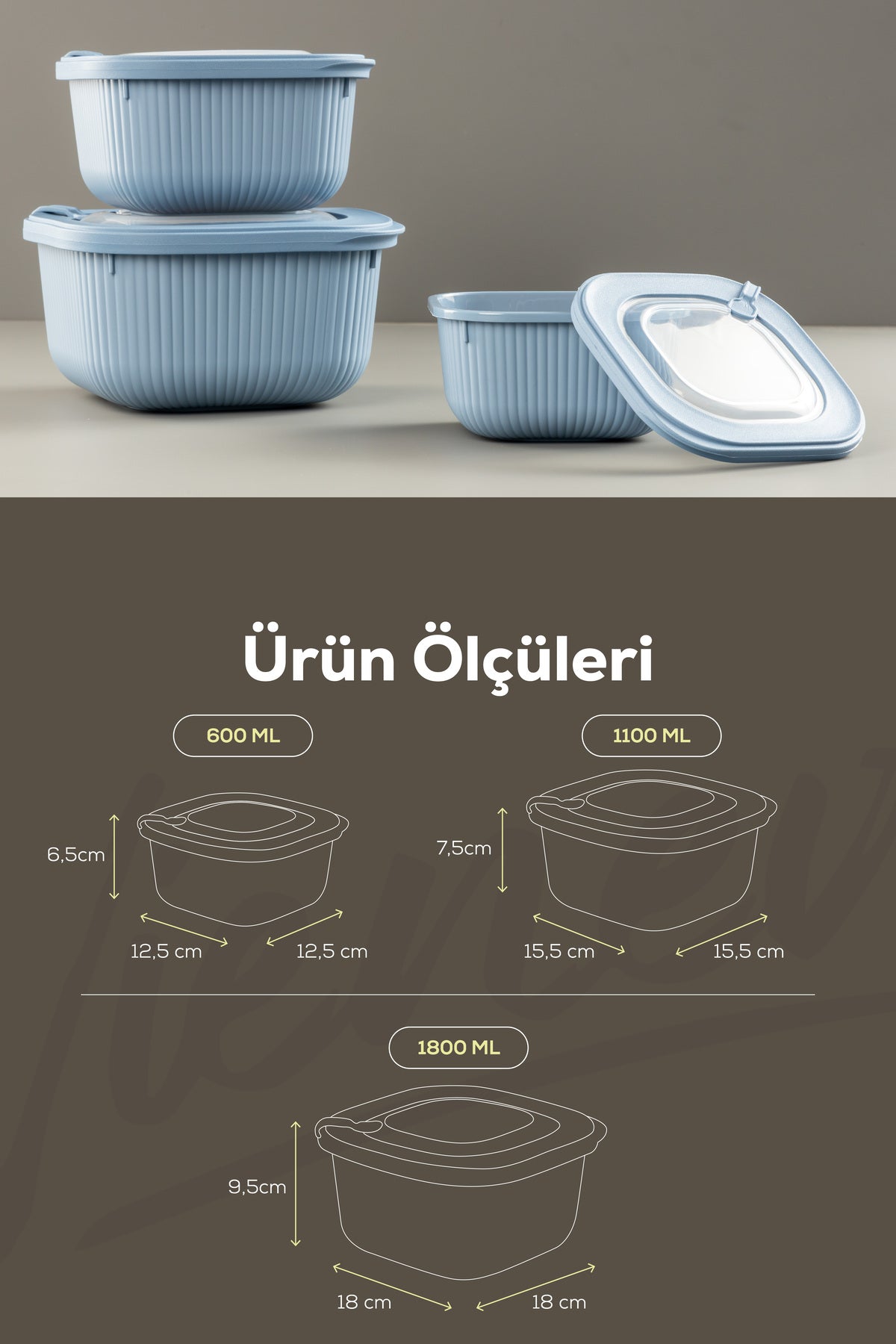 12'li 4x(600-1100-1800 ML) Mikrodalga Ve Difrize Uygun Vip Kapaklı Özel Saklama Kabı Seti Mavi
