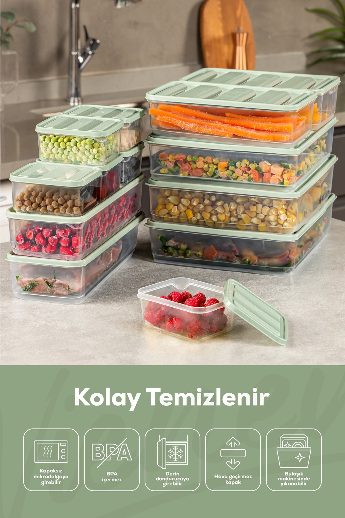 7'li Buzdolabı Dondurucu Organizer Ve Saklama Kabı Mint 5x(3,5LT) 2x(1,65LT)