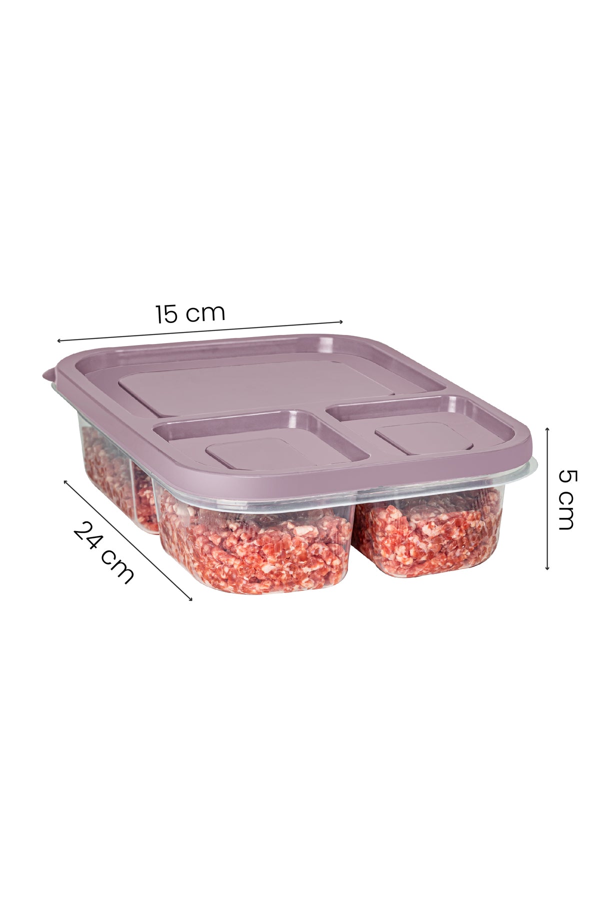 2'li 3 Bölmeli Dikdörtgen Saklama Kabı 1,15 Litre Pembe