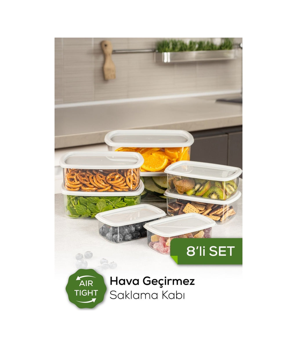 8'li Hava Geçirmez Saklama Kabı Seti Gri 2x(250-500-750-1200 ML)