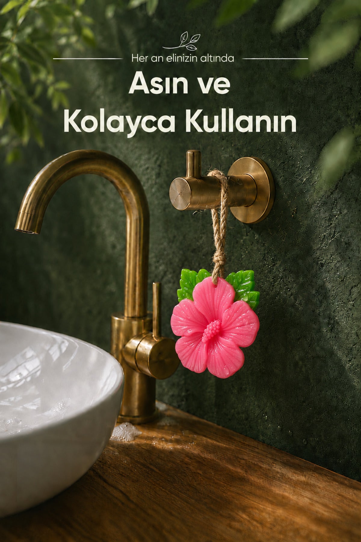 Pembe Çin Gülü Şekilli Katı Sabun 10x10 cm Asılabilir Dekoratif Banyo El Sabunu