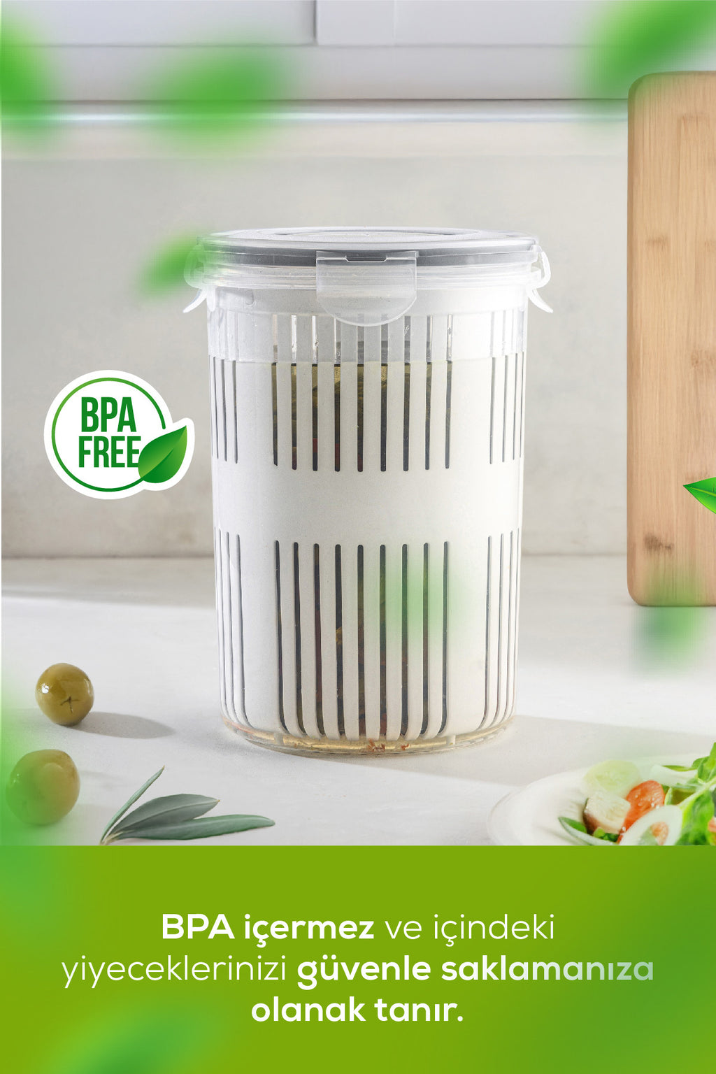 Süzgeçli Saklama Kabı Zeytinlik Turşuluk 1,5 Litre