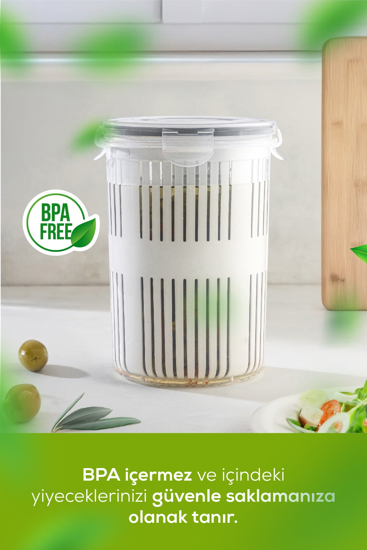 Süzgeçli Saklama Kabı Zeytinlik Turşuluk 1,5 Litre