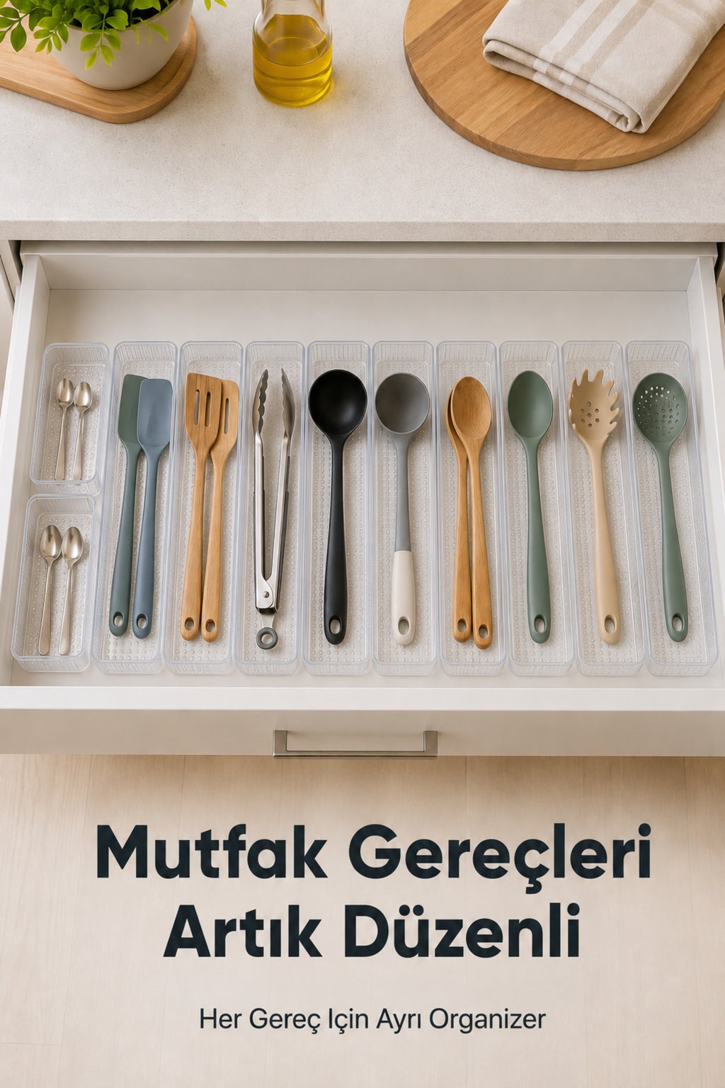 11'li Modüler Şeffaf Kaşıklık Seti Çekmece İçi Mutfak Çatal Kaşık Bıçak Düzenleyici Organizer (9F2C)