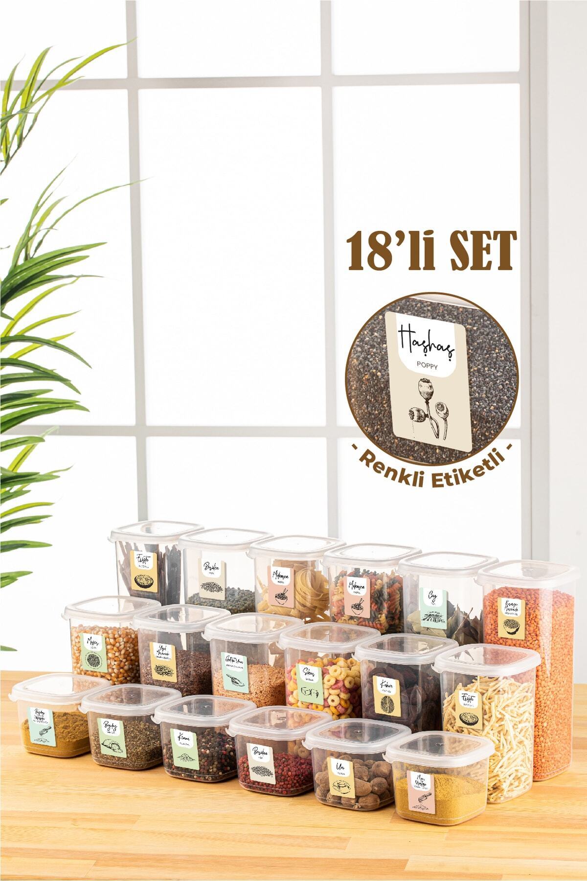 Renkli Etiketli 18li Peggy Kare Erzak Saklama Kabı 6x(0,55 Litre, 1,2 Litre, 1,75 Litre) Beyaz