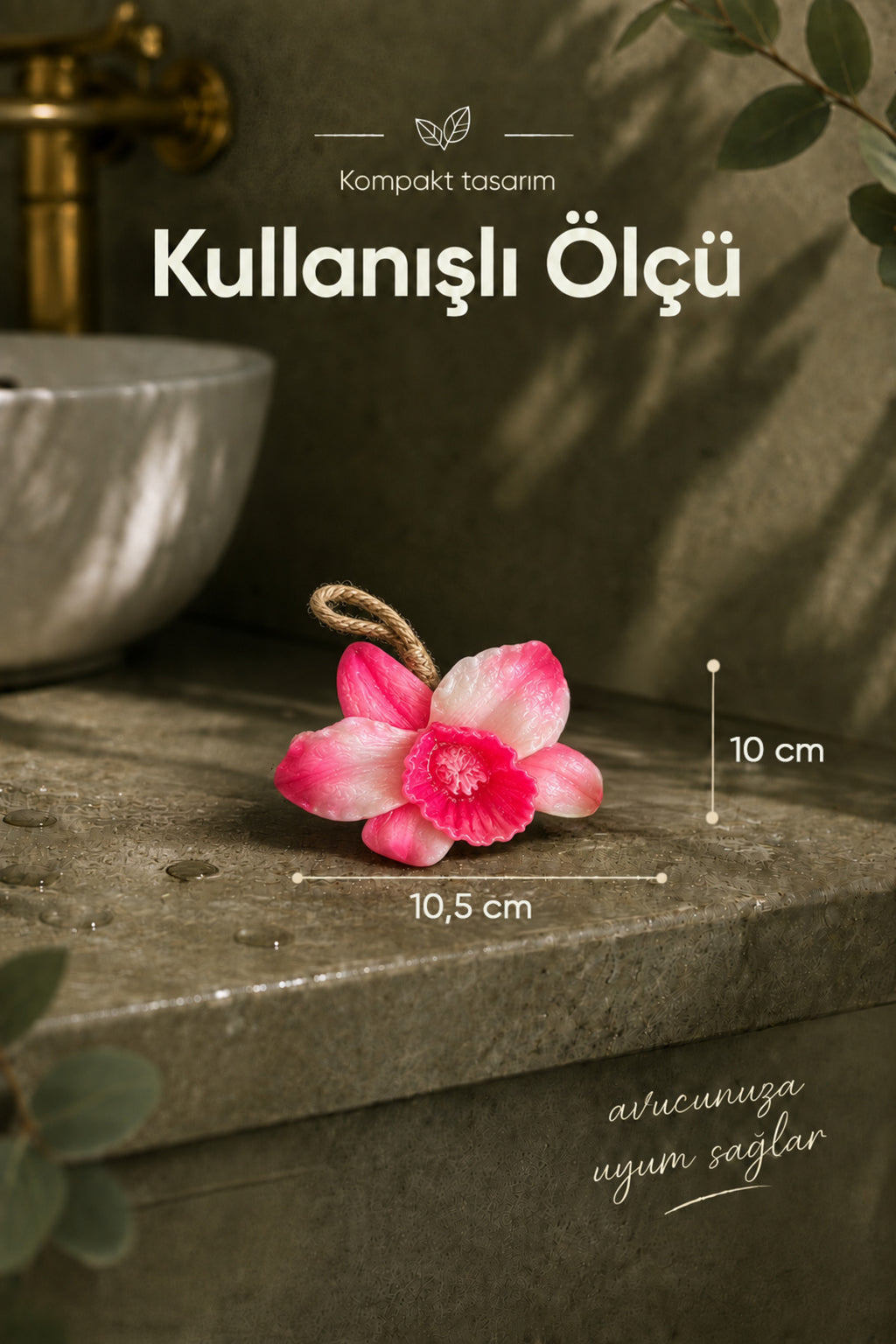 Pembe Orkide Şekilli Katı Sabun 10,5x10 cm Asılabilir Dekoratif Banyo El Sabunu